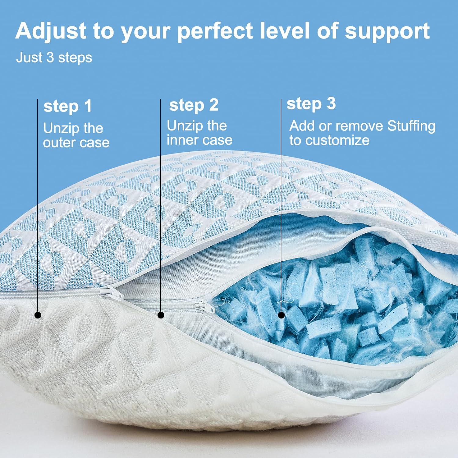 Queen Size Blue and White Gel Memory Foam Bed Pillow Set