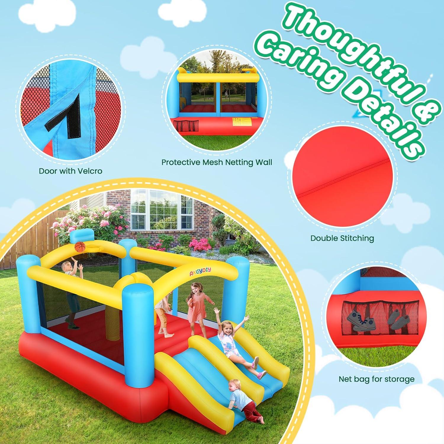 Ancheer 9ft x 6ft Animal Inflatable Bounce House for Kids, Inflatable Bouncy Castle with Blower, Jumping House with Slide/Pitching Game, Indoor Outdoor Toddler Kids Party