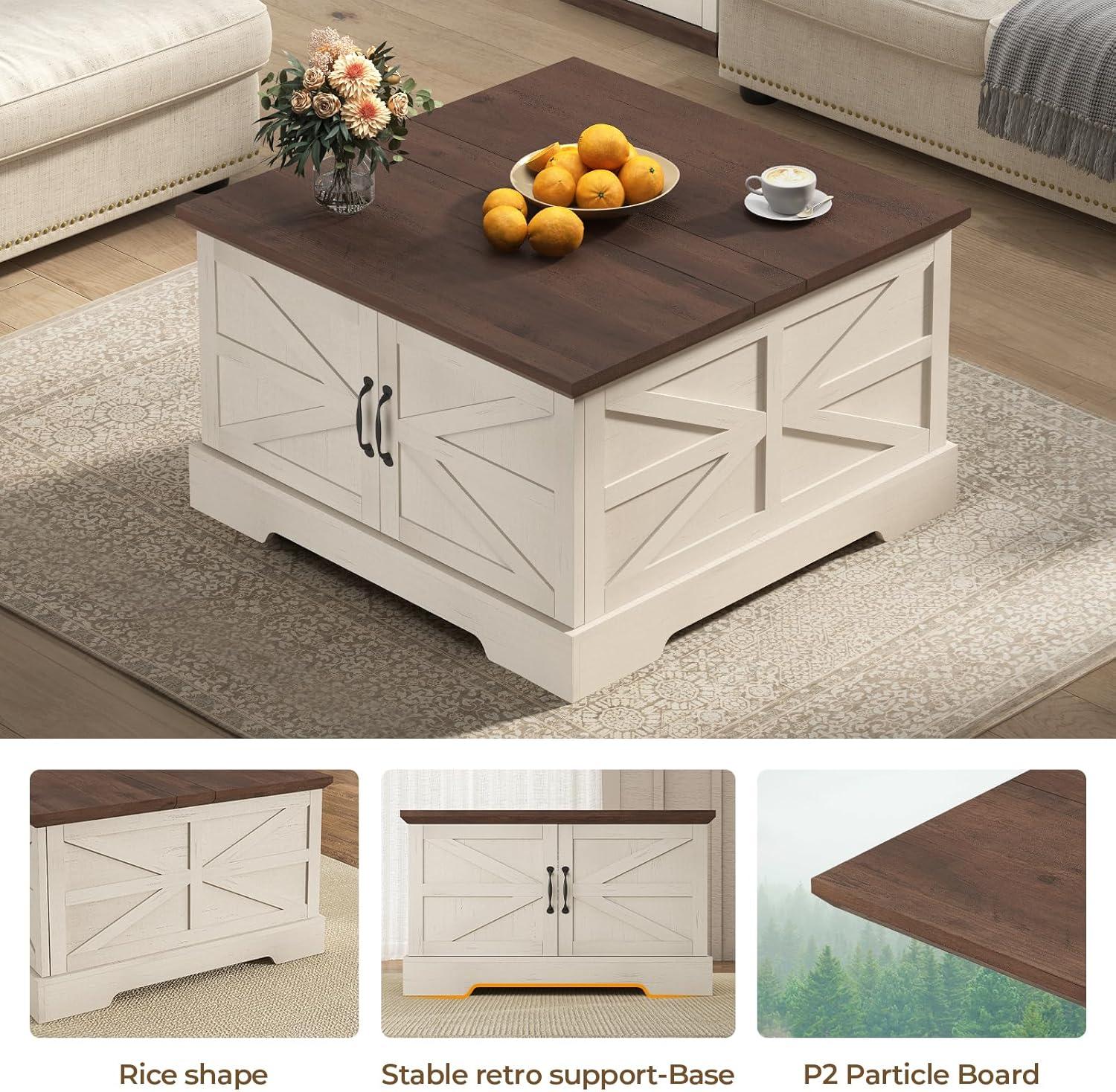 Jode Lift Top Coffee Table for Living Room with 4 Sliding Barn Doors