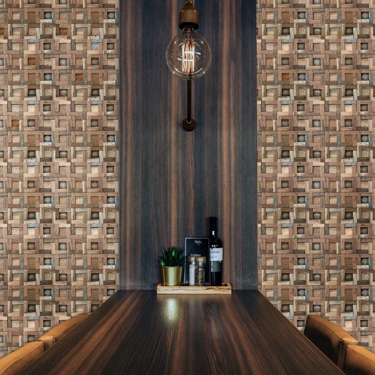 Natural Finish Reclaimed Wood Mosaic Wall Tile, 12" Square