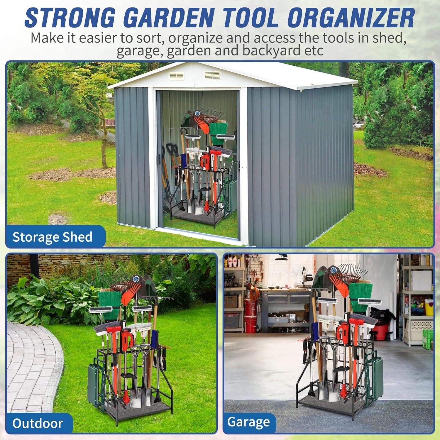 RILVIX Garden Tool Organizer for Garage, Holds Up to 58 Tools, Yard Tool Rack, Shed & Outdoor Tool Stand, Black