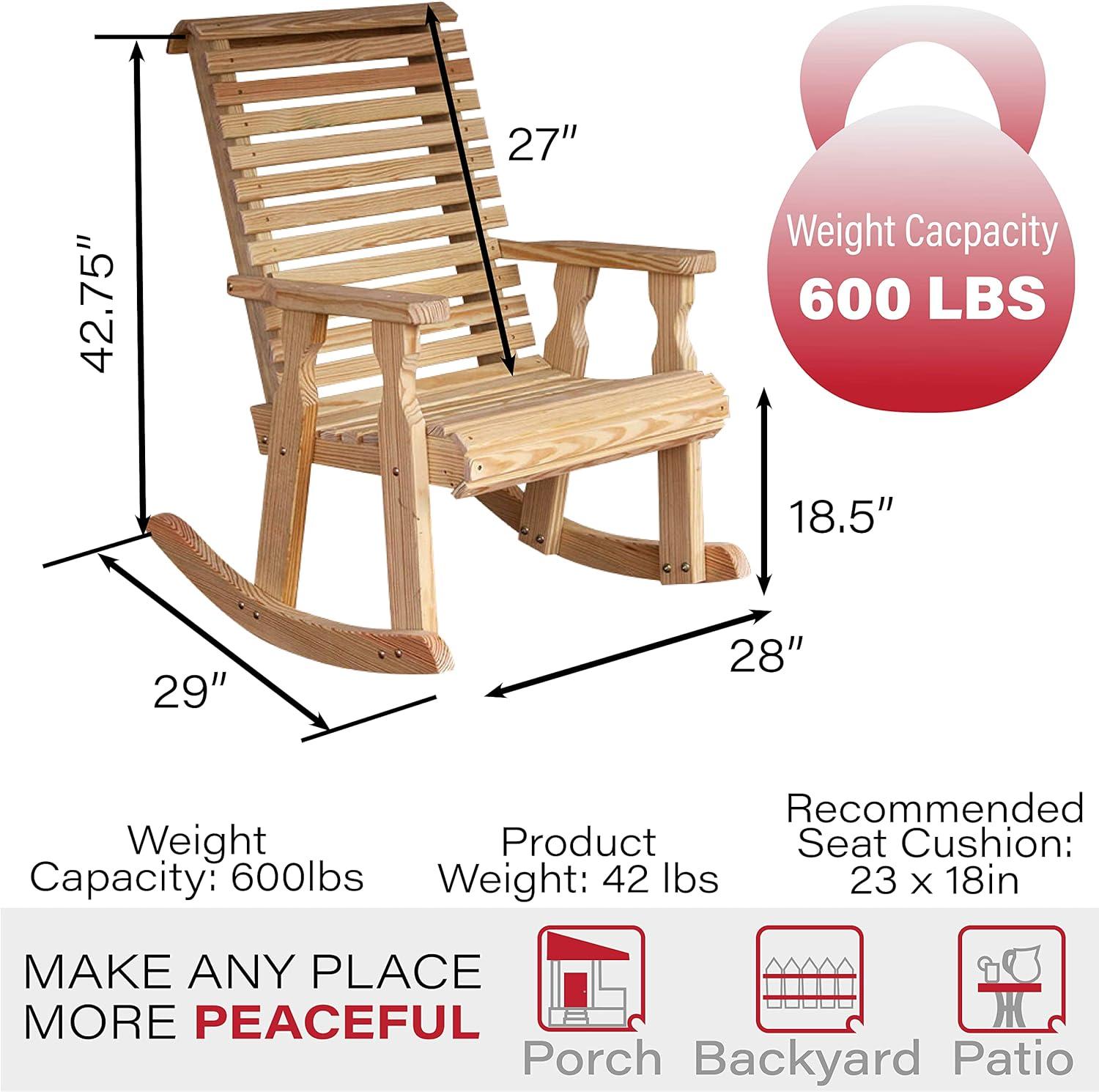 Heavy Duty Unfinished Pine Rocking Chair with Rolled Arms