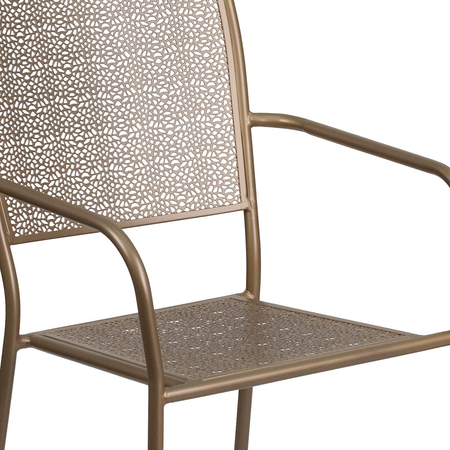 Flash Furniture Commercial Grade Gold Indoor-Outdoor Steel Patio Arm Chair with Square Back