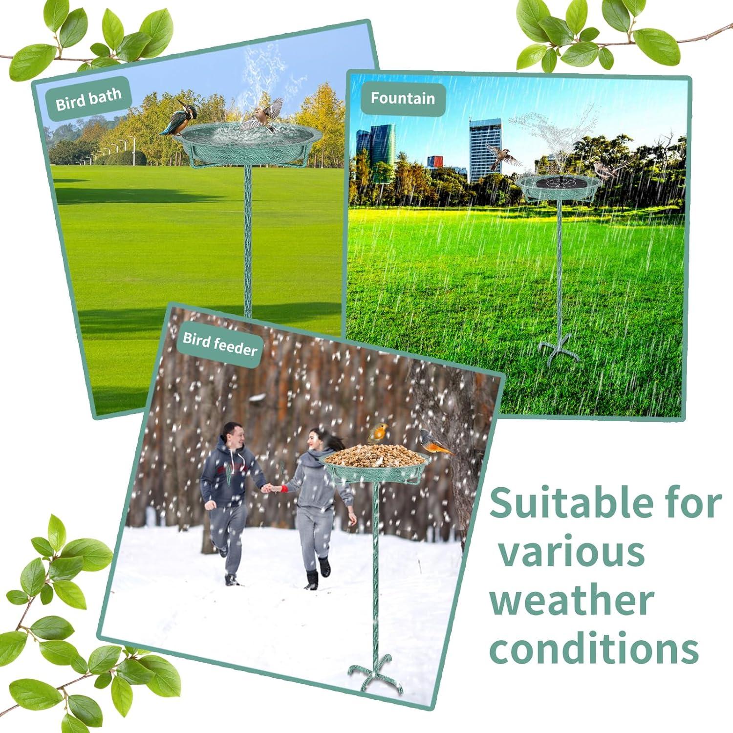 Freestanding Birdbaths Bowl Outdoor, Free Standing Garden Bird Bath Bird Feeder Bowl with Metal Stake, Detachable Decoration Spa Birdfeeder for Garden Patio Yard Lawn, 4 Spiky Feet (Brown)