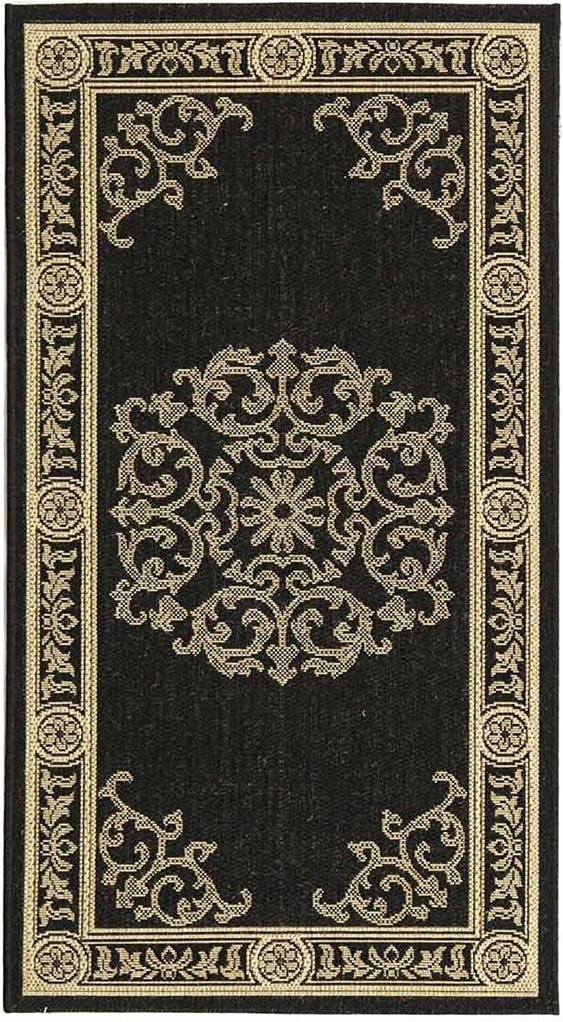 Black and Sand Rectangular Synthetic Indoor/Outdoor Rug