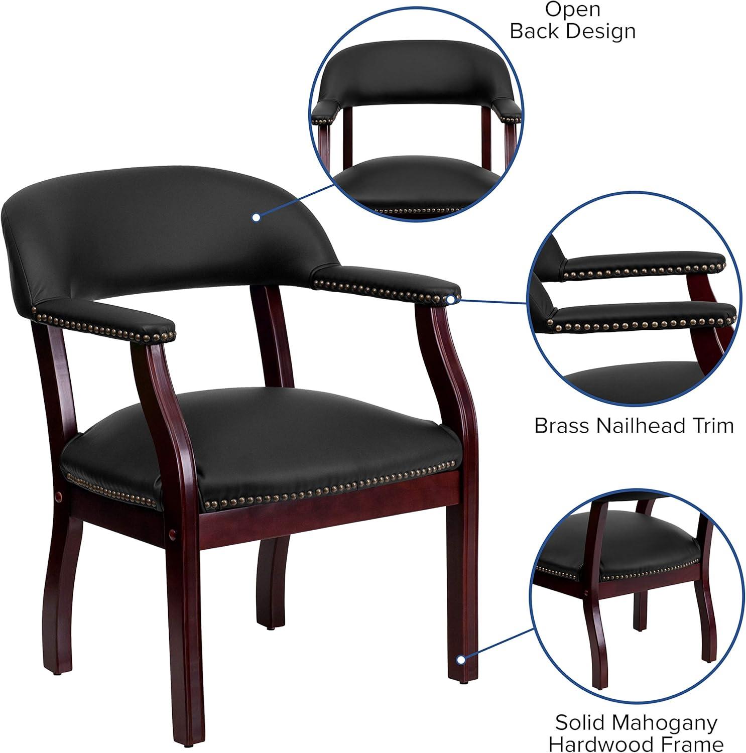 Elegant Black LeatherSoft Conference Chair with Brass Nail Accents