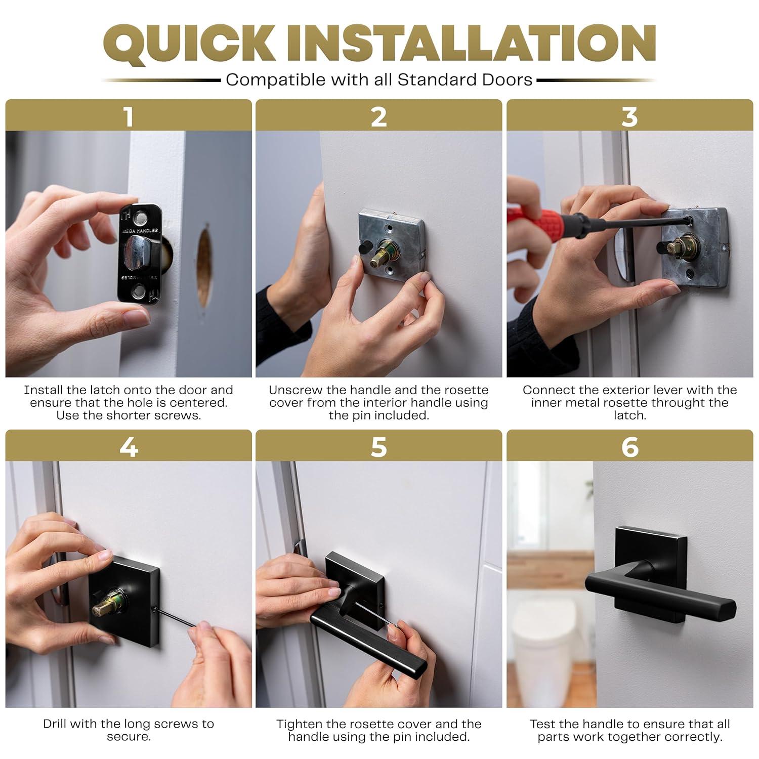 Mega Handles PRIME PRIVACY Reversible Interior Door Lever for Bedrooms, Bathroom & Hallway | Modern Stainless Door Locks