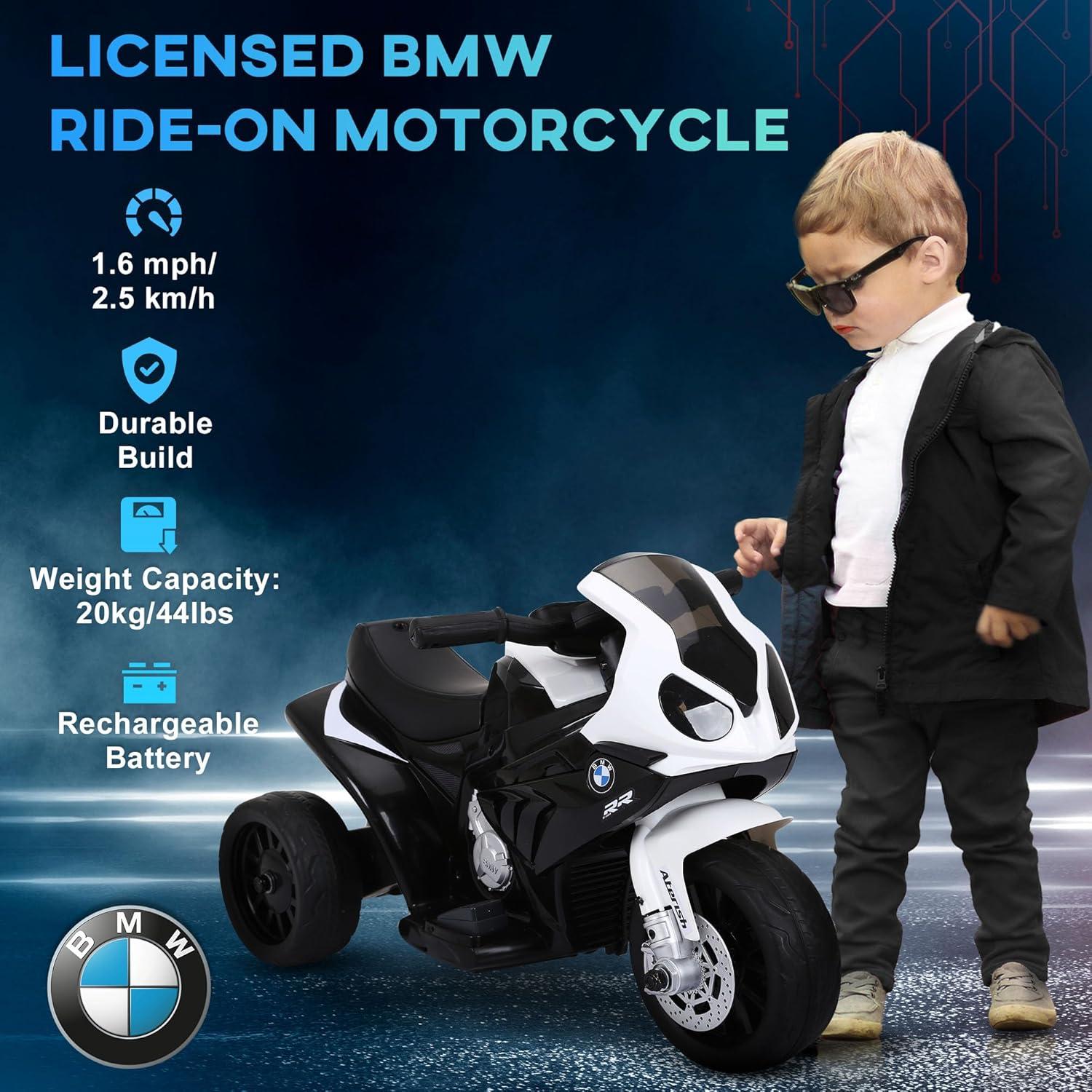 Aosom 6V Kids Motorcycle Licensed BMW, Toddler Motorcycle with Headlight, Music, 3 Wheeled Electric Motorcycle for Kids, Gift for Boys & Girls, Black