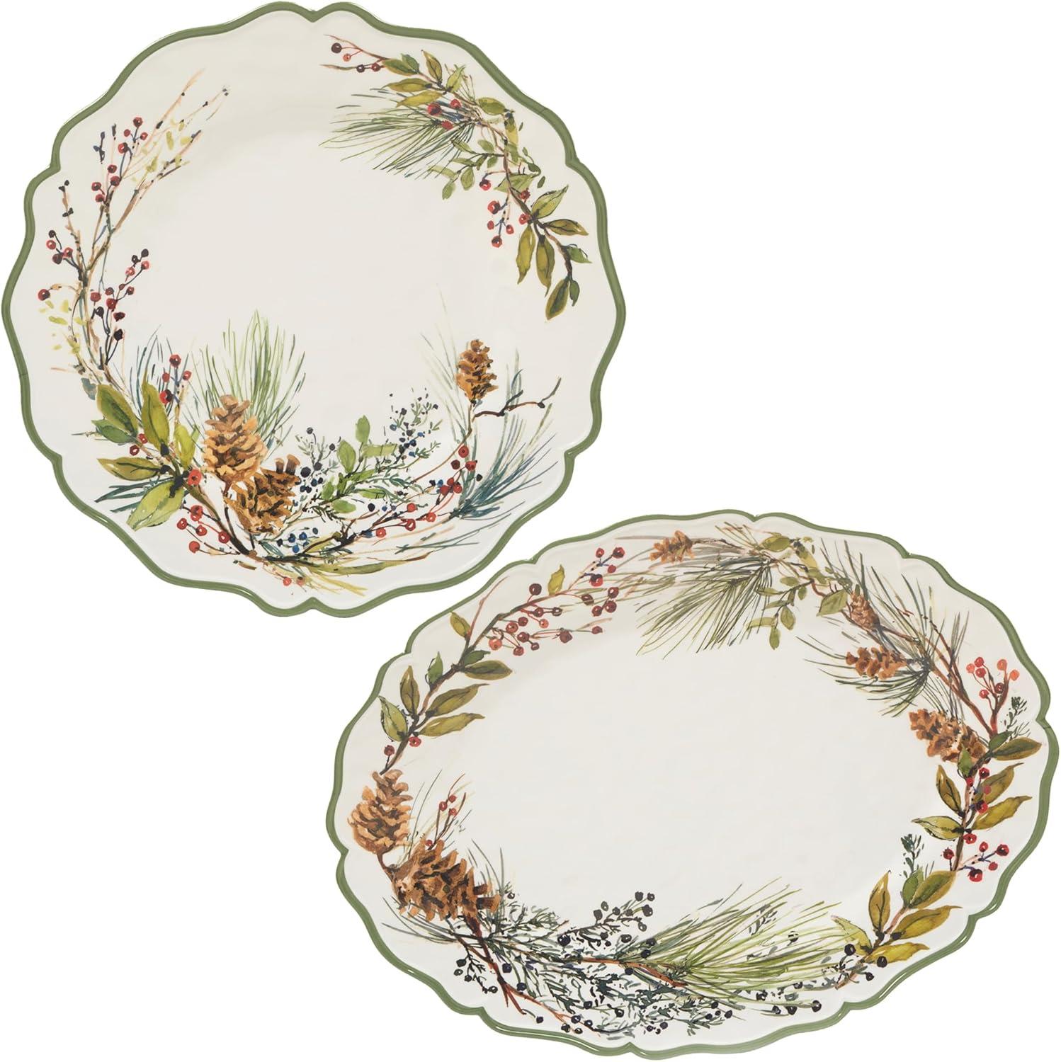 Winters Forest Melamine 2pc Platter Set - round 14" Oval 18" x 13.5 (Set of 2)