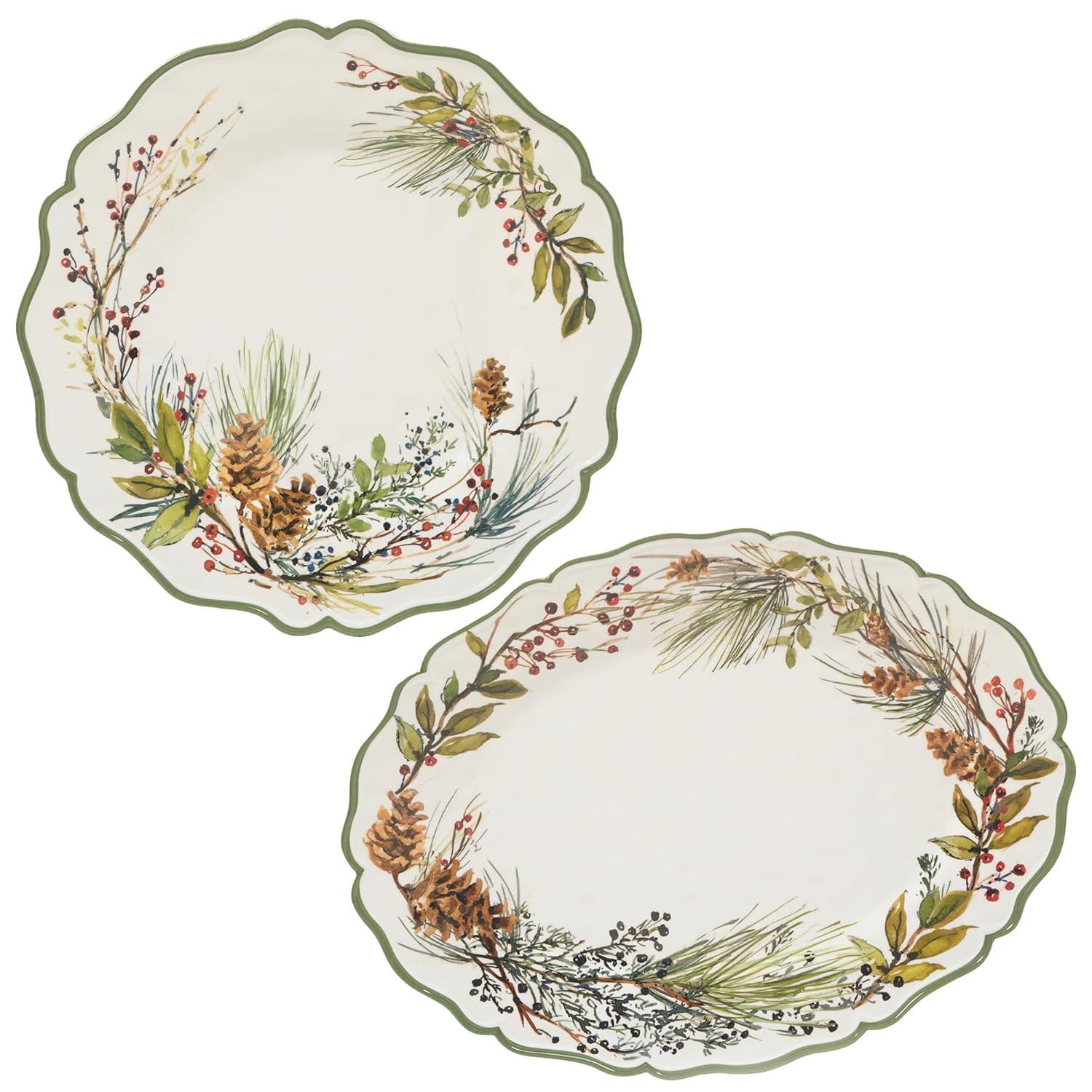 Winters Forest Melamine 2pc Platter Set - round 14" Oval 18" x 13.5 (Set of 2)