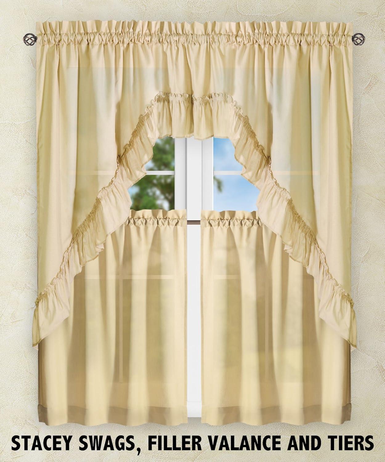 Ellis Stacey 1.5" Rod Pocket High Quality Fabric Solid Color Window Ruffled Swag 60"x38" Sage