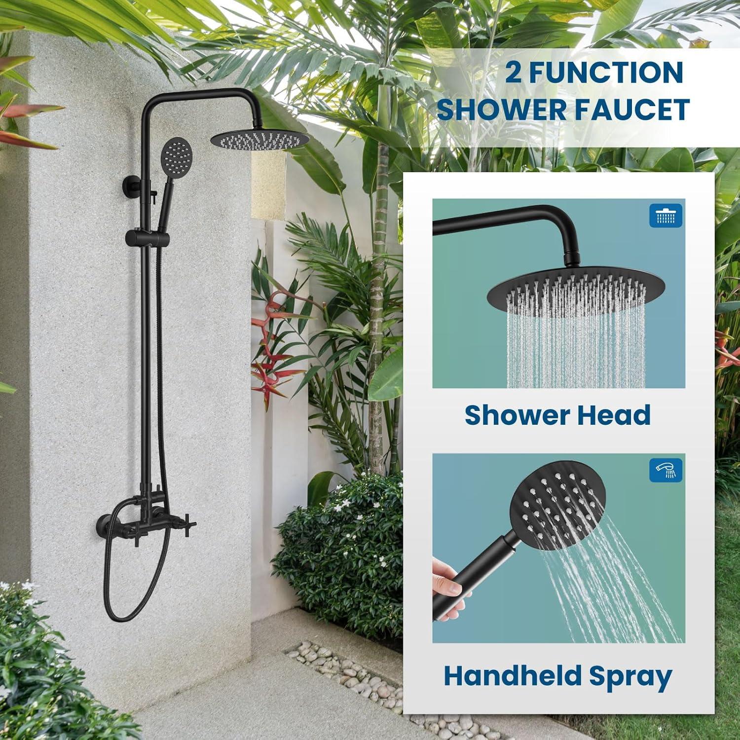 Matte Black Stainless Steel Adjustable Rain Shower System