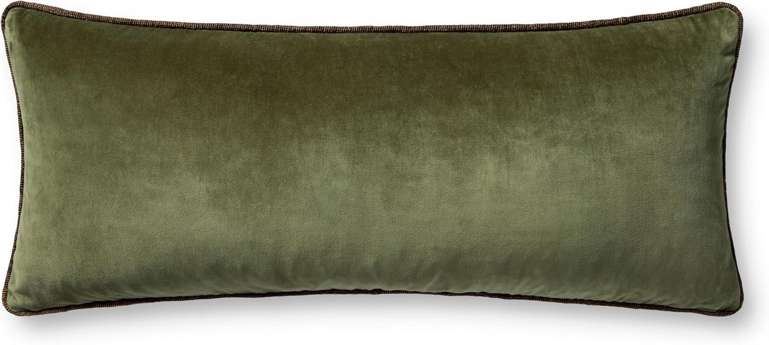 Liza Dark Green Cotton Velvet Lumbar Pillow Cover 13'' x 35''