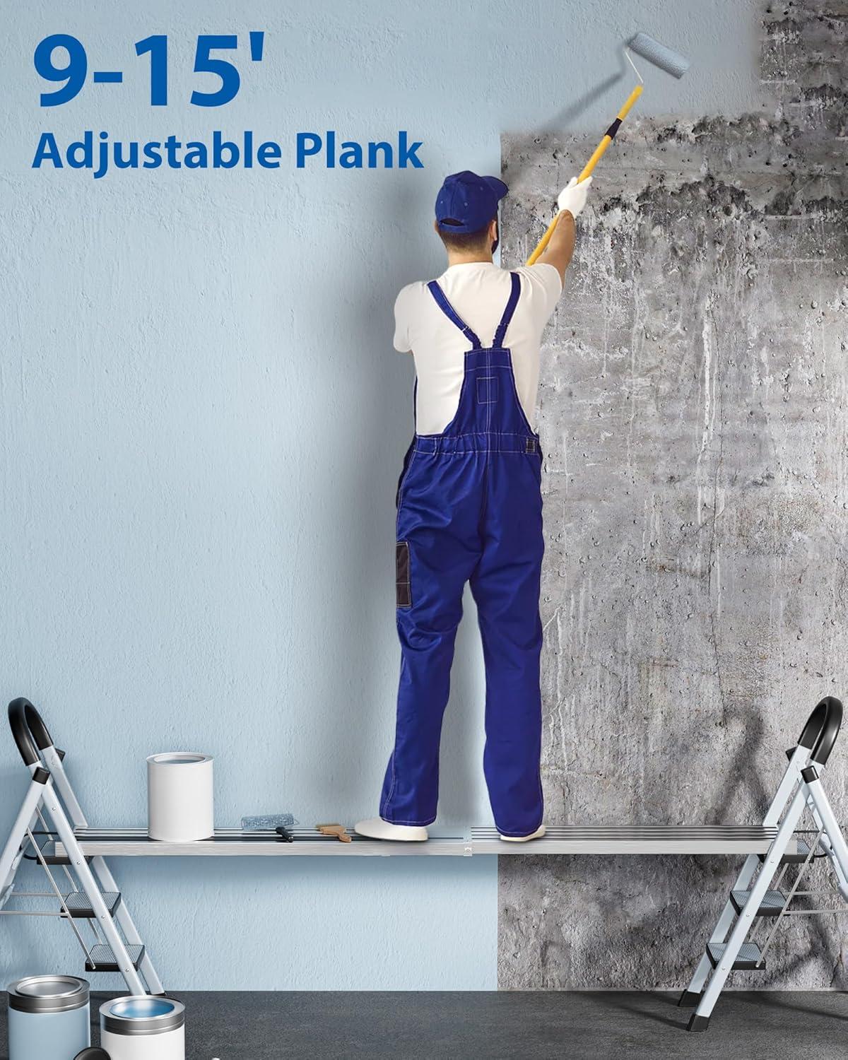 6-9ft Telescoping Plank, Aluminum Work Plank, 440lbs Capacity, Aluminum Scaffolding Plank with Skid-Proof Platform Scaffold Ladder Accessory