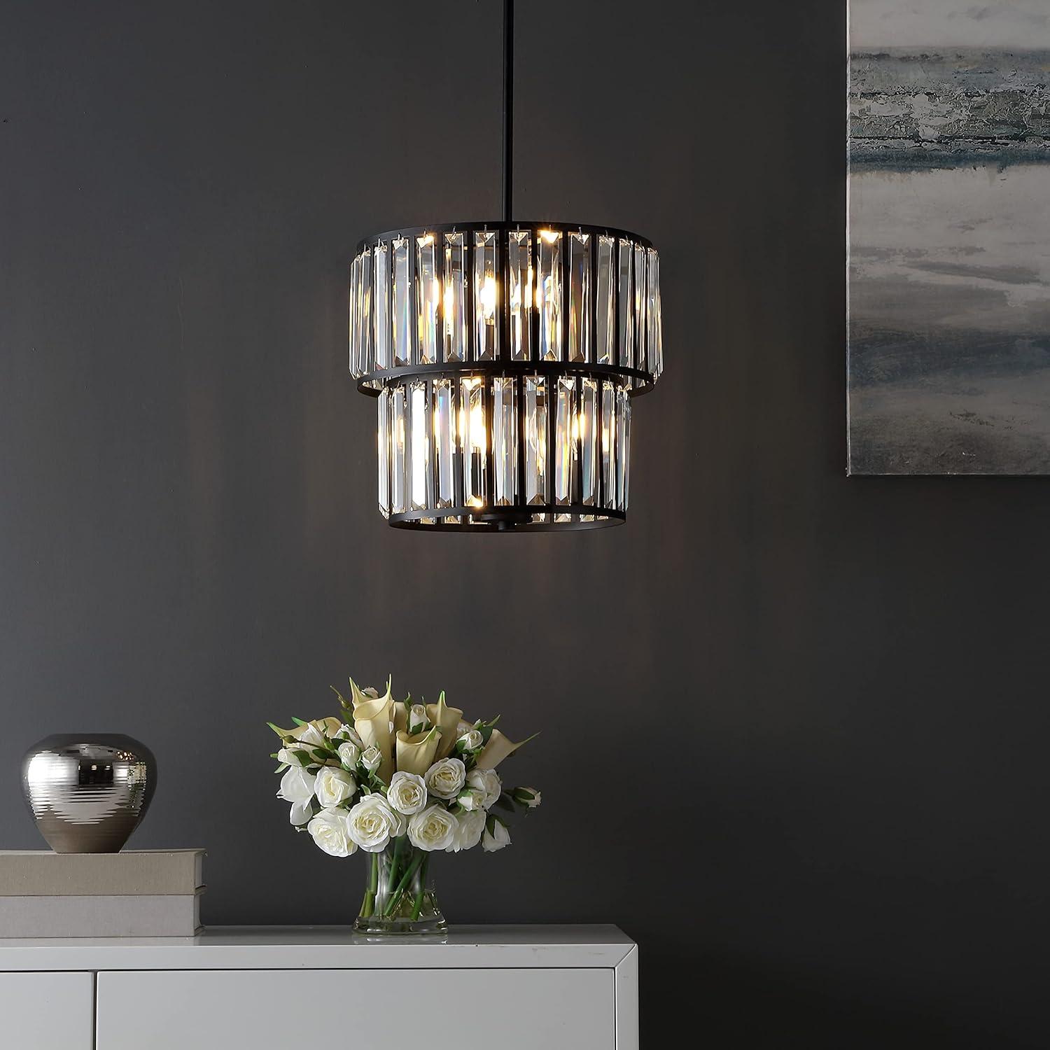 Shimmering Decadence 53'' Tiered Black Crystal Plug-in Chandelier