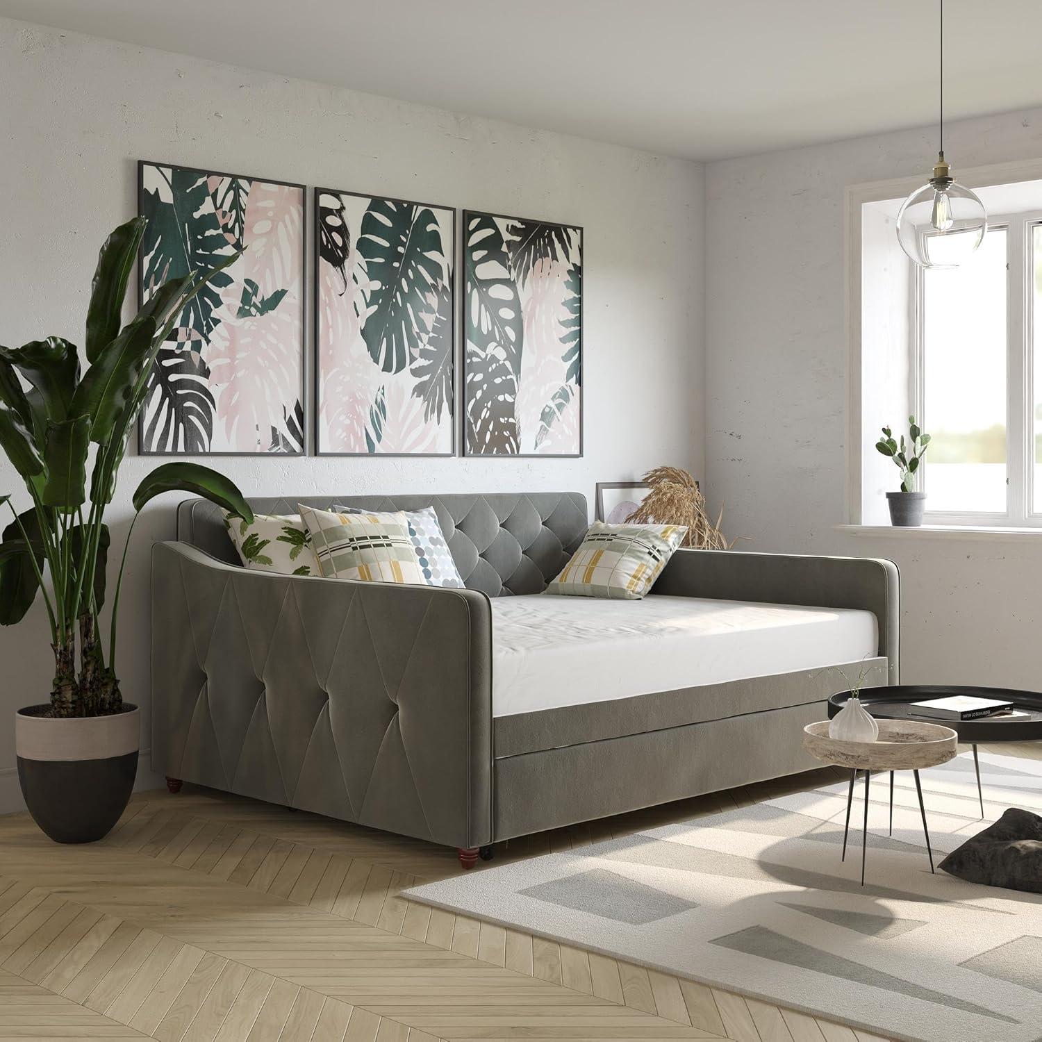 Vintage Upholstered Daybed with Trundle