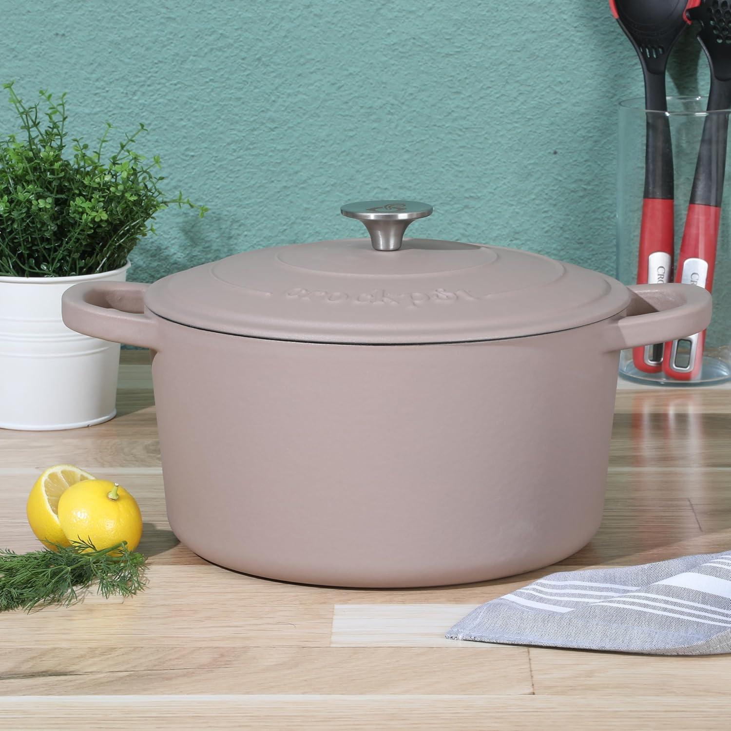 Matte Dusty Pink Enameled Cast Iron Dutch Oven, 7-Quart