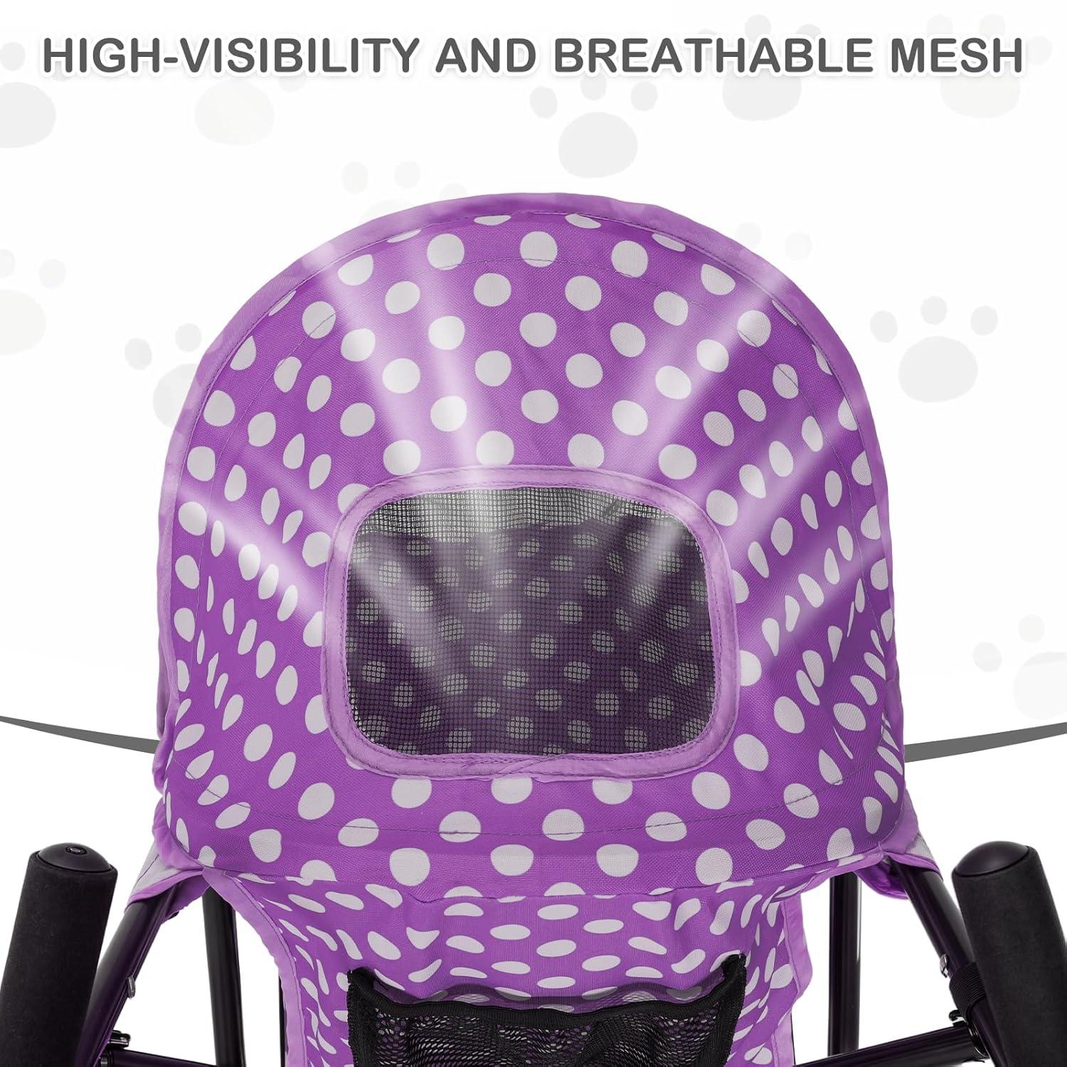 Magshion Foldable Lightweight Pet Trolley for Pet Cats & Dogs, 4 Wheel, Purple with White Polka Dots