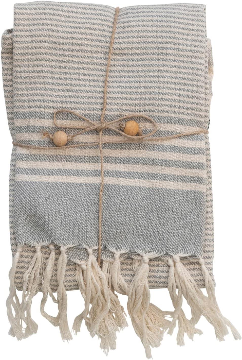 Striped Cotton Tea Towels with Fringe, Set of 3