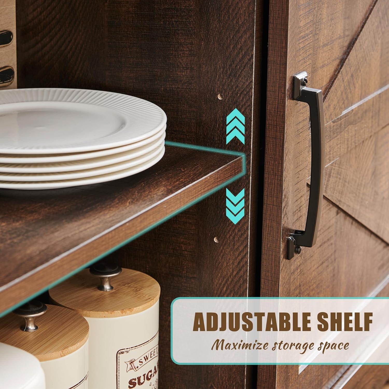 SinCiDo Buffet Cabinet with Storage, 34" Tall Wooden Arched Sideboard Cabinet with/Adjustable Shelf, Fluted Accent Cabinet for Dining Room, Kitchen