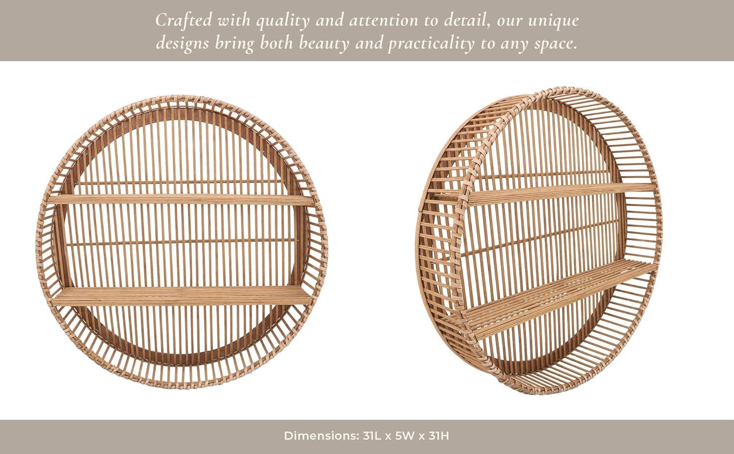 5"Wx31" Diameter, Bamboo Wall Shelf, Natural Finish, Rustic and Decorative Storage Solution for Bedroom, Bathroom,