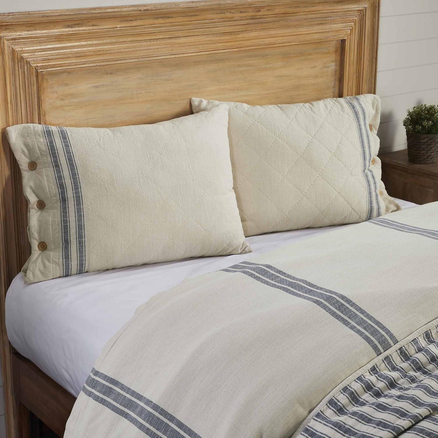 Piper Classics Market Place Blue Ticking Stripe Standard Size Pillow Sham