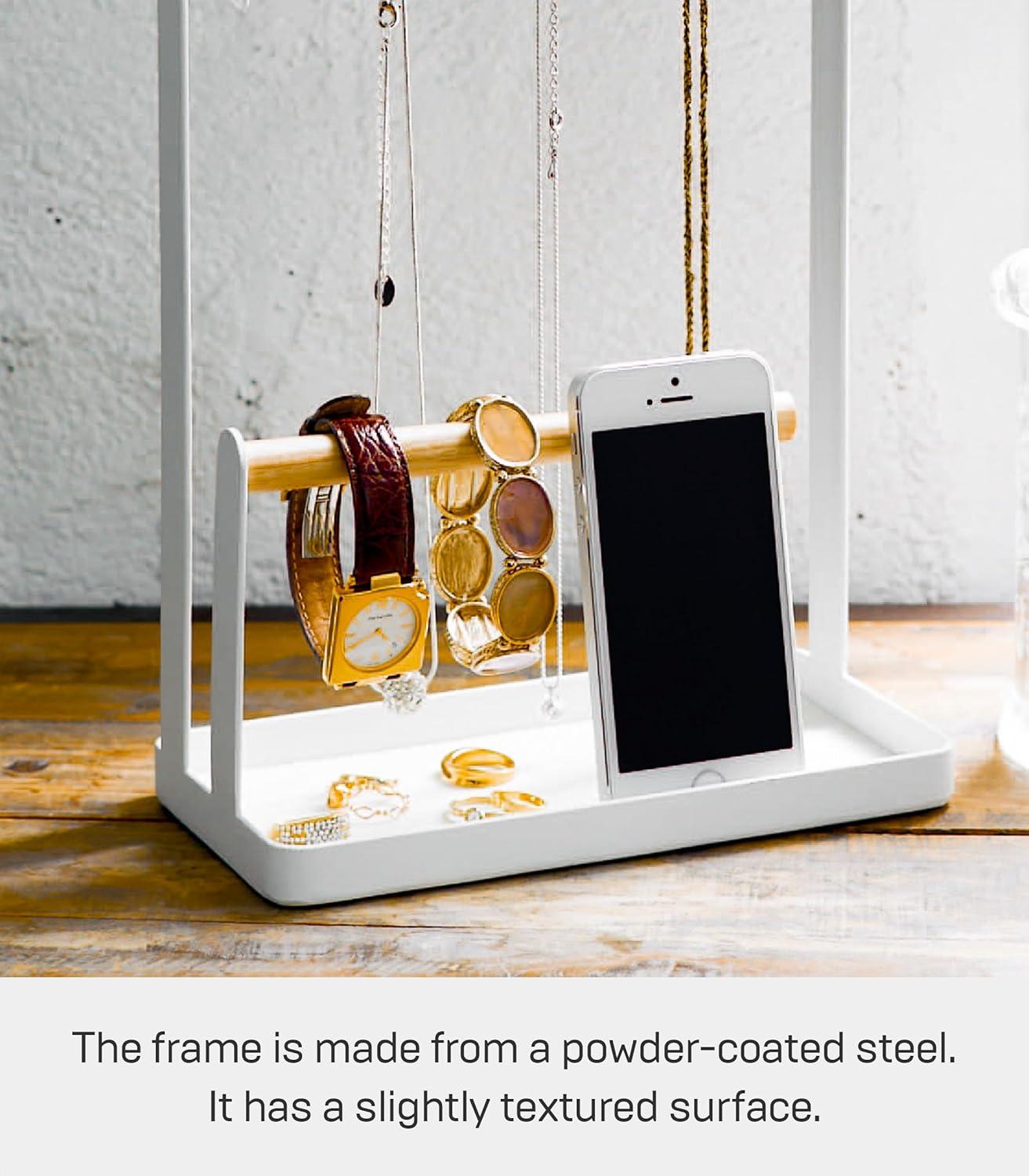 Tosca Yamazaki Home 4-Tier Accessory Tray, Jewelry Holder & Storage Organizer, Steel + Wood, Handles