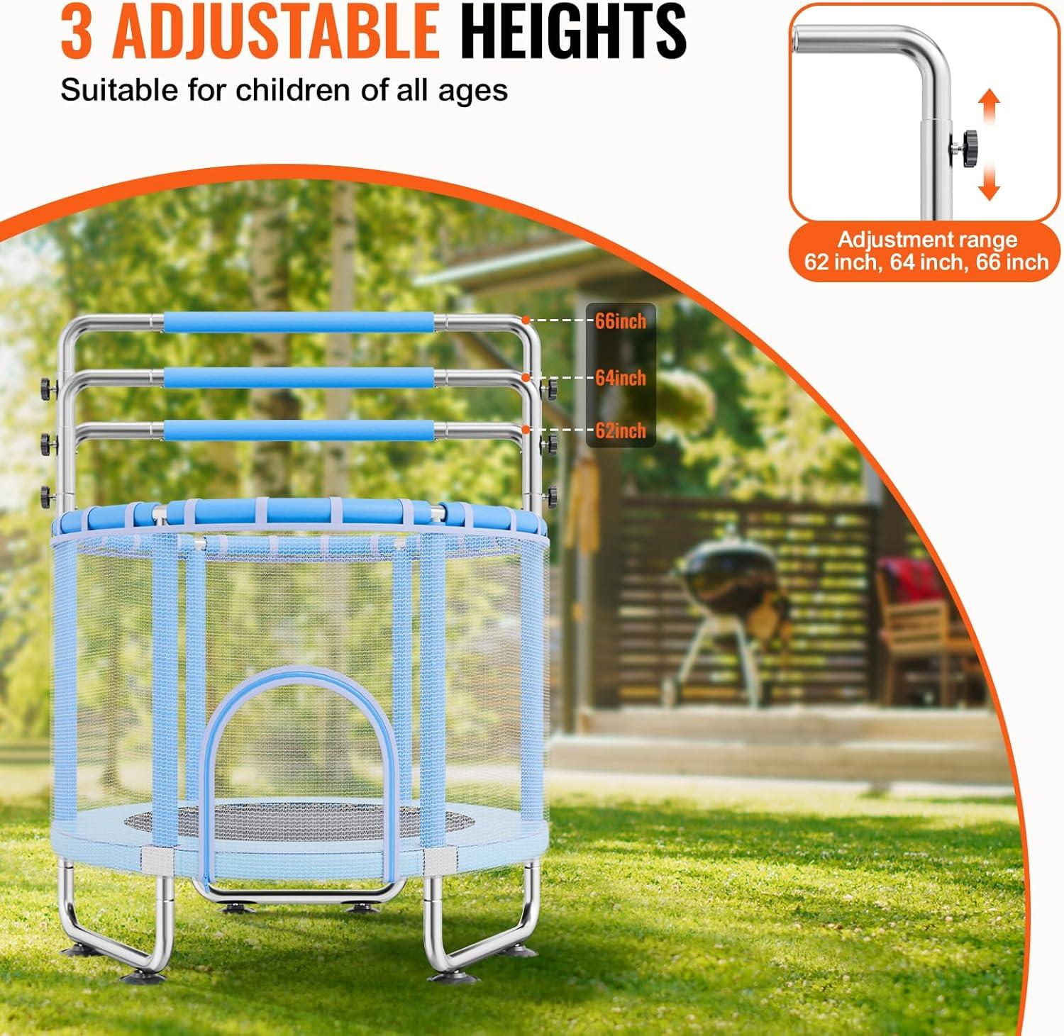 VEVOR 55" Trampoline for Kids Mini Toddler Trampoline with Net Indoor Outdoor