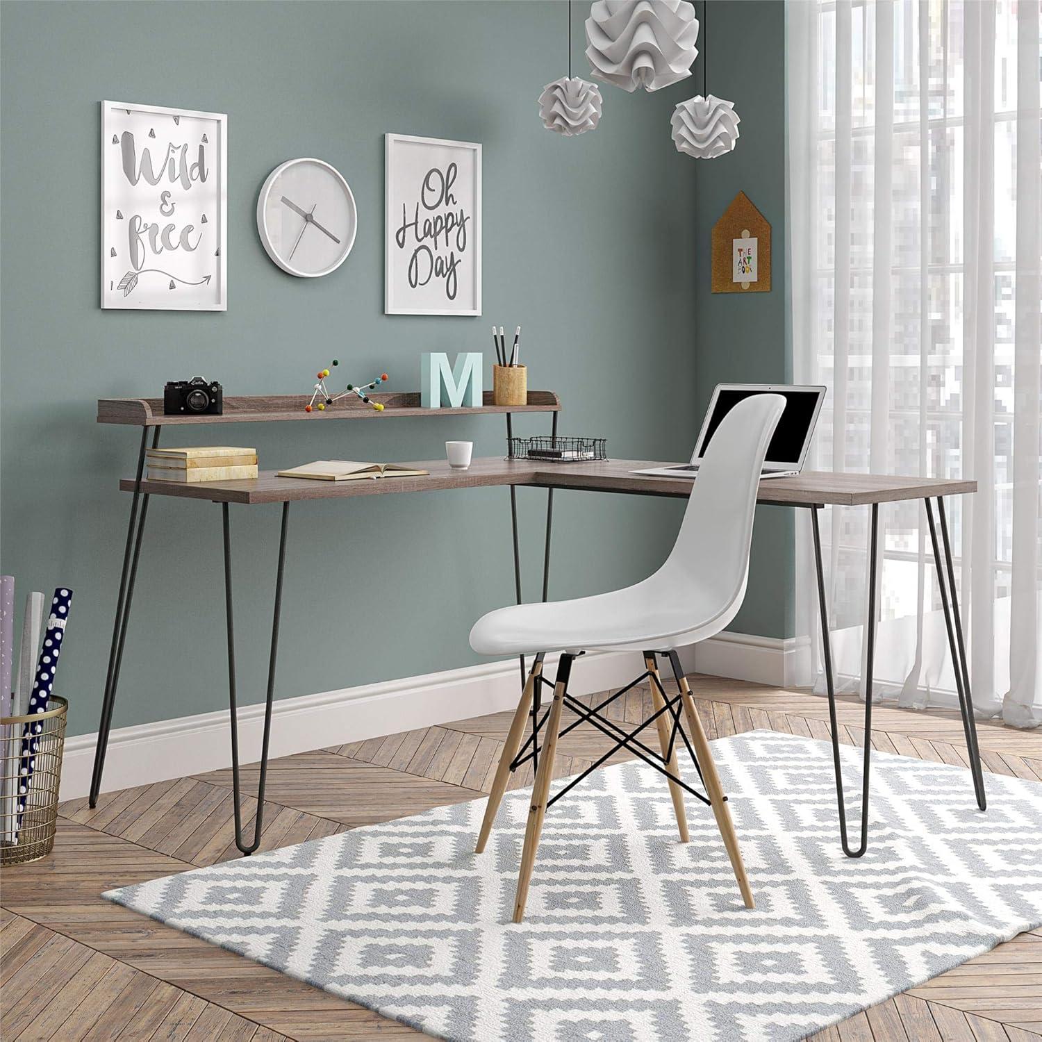 Shanewood 55.1 in. L-Shape Black Oak Computer Desk with Riser