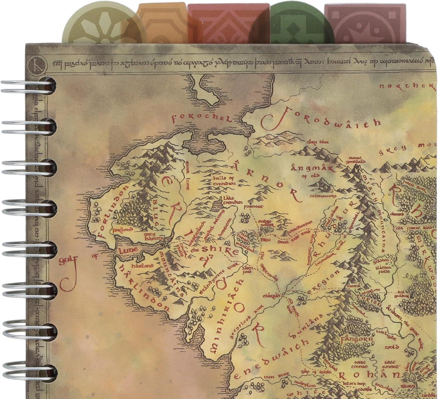 Silver Buffalo The Lord Of The Rings Map Of Middle-earth 5-Tab Spiral Notebook With 75 Sheets