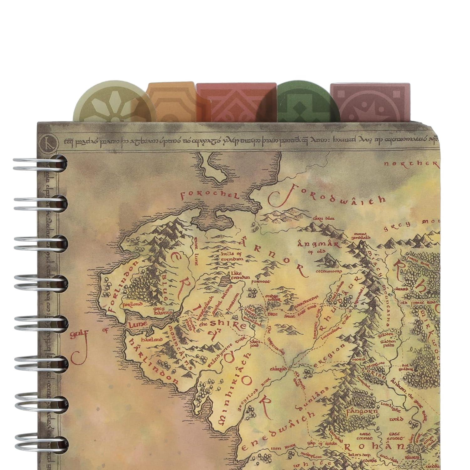 Silver Buffalo The Lord Of The Rings Map Of Middle-earth 5-Tab Spiral Notebook With 75 Sheets