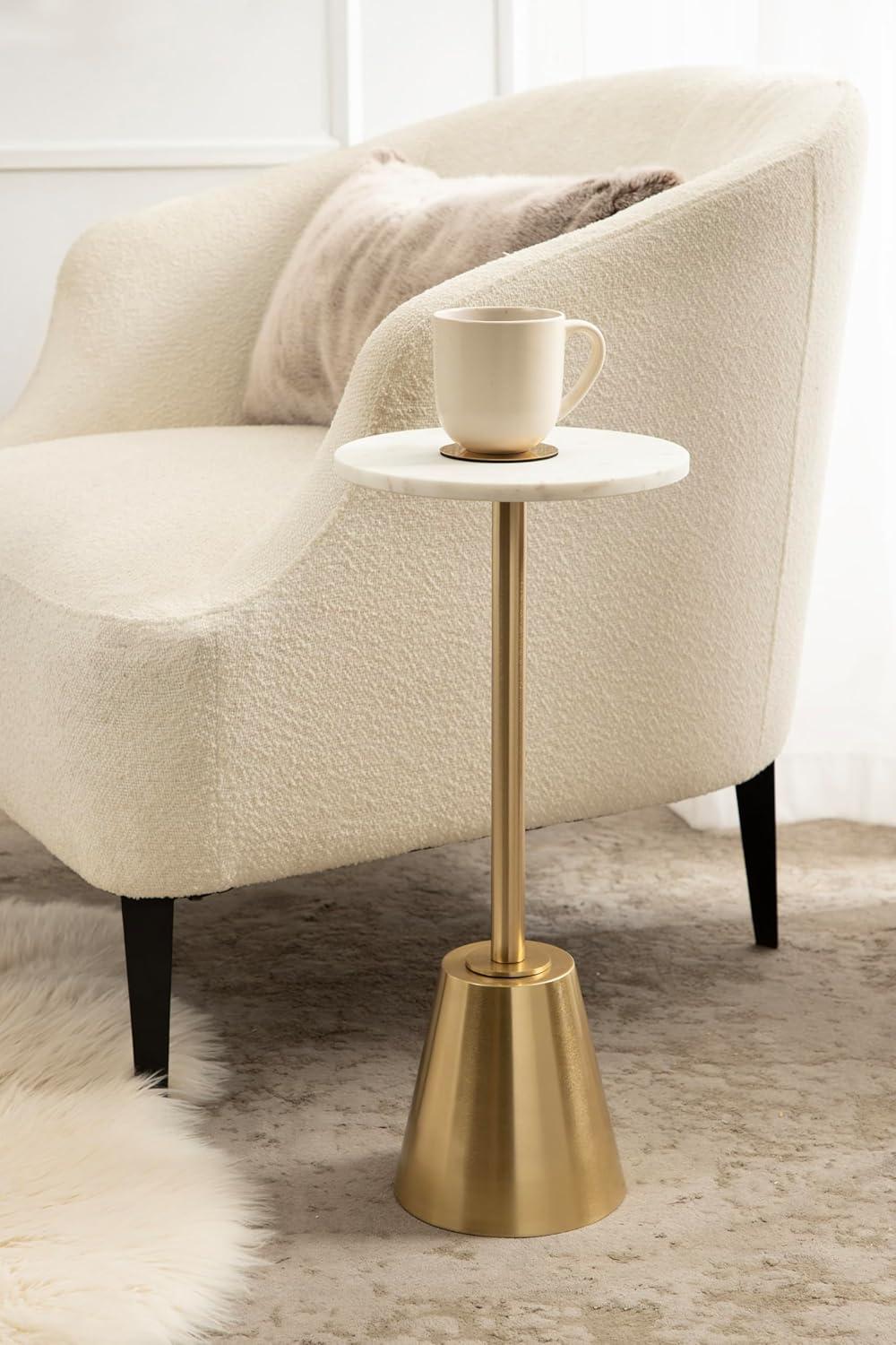 White Marble and Gold Round Drink Table, 10 x 22