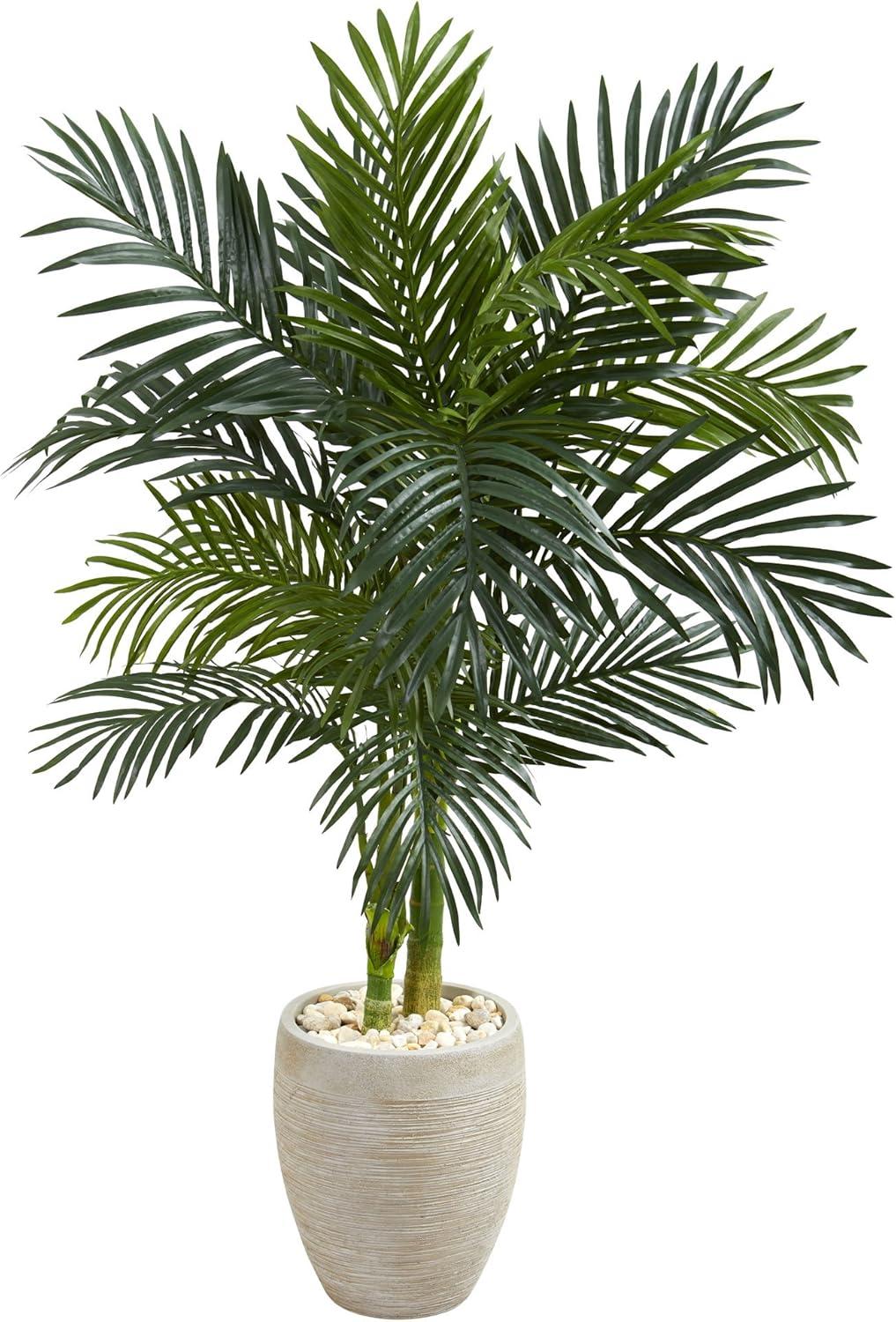 4.5' Beige Silk Palm Tree in Oval Planter