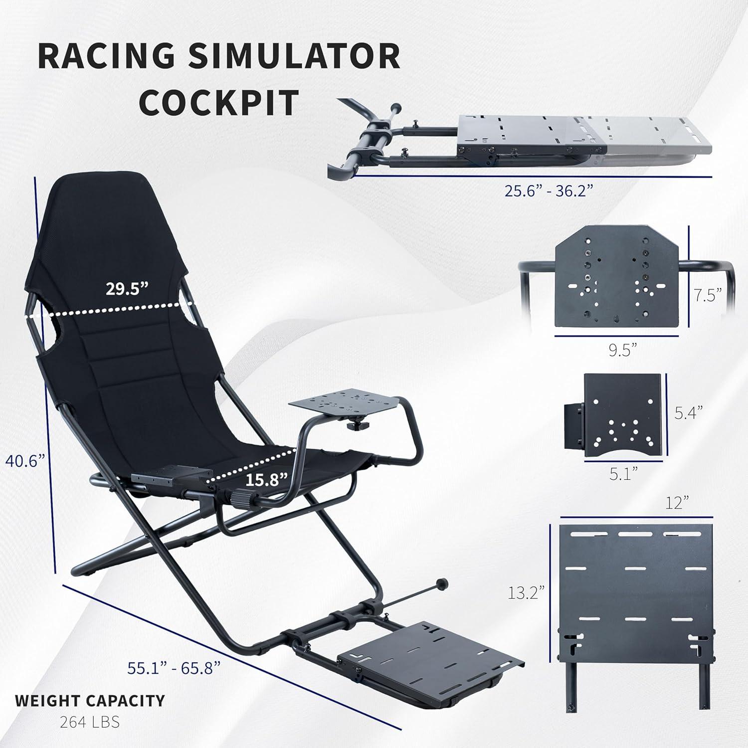 Vivo Black Folding Racing Simulator Cockpit With Wheel Stand