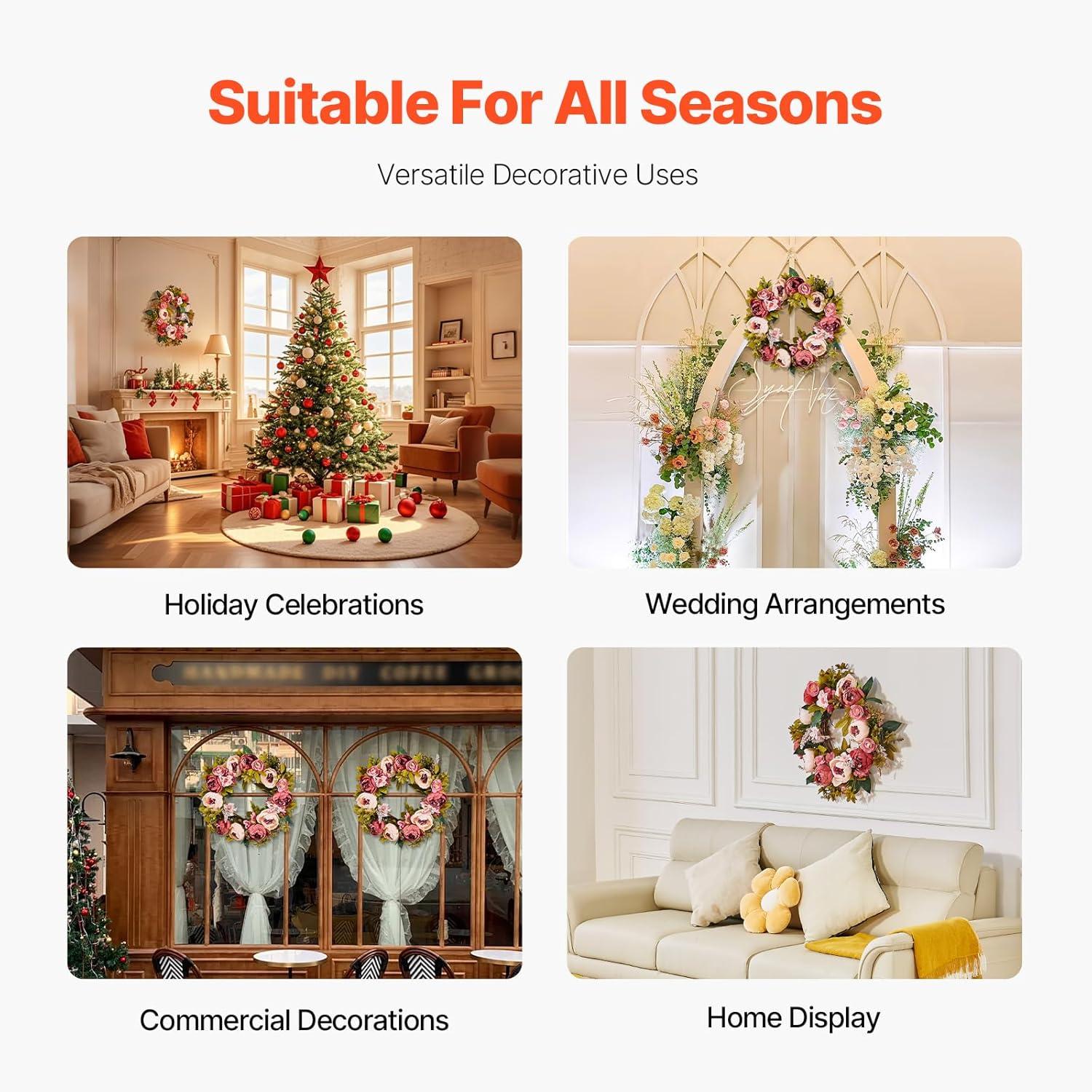 VEVOR Spring Wreath for Front Door 19 Inch - Artificial Peony Floral Wreath with Greenery, Year-Round All Season Outdoor Indoor Decor