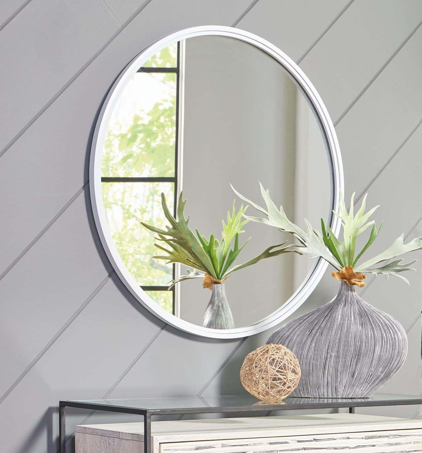 32" White Round Contemporary Metal Wall Mirror