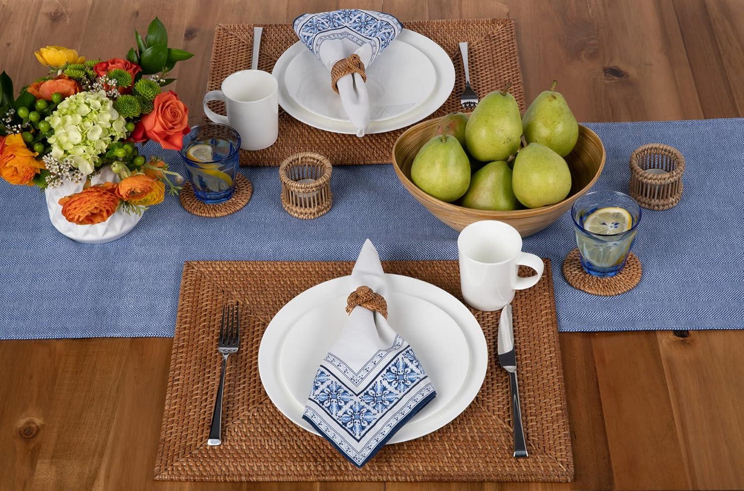 Honey Brown Rectangular Handwoven Rattan Placemats, Set of 2