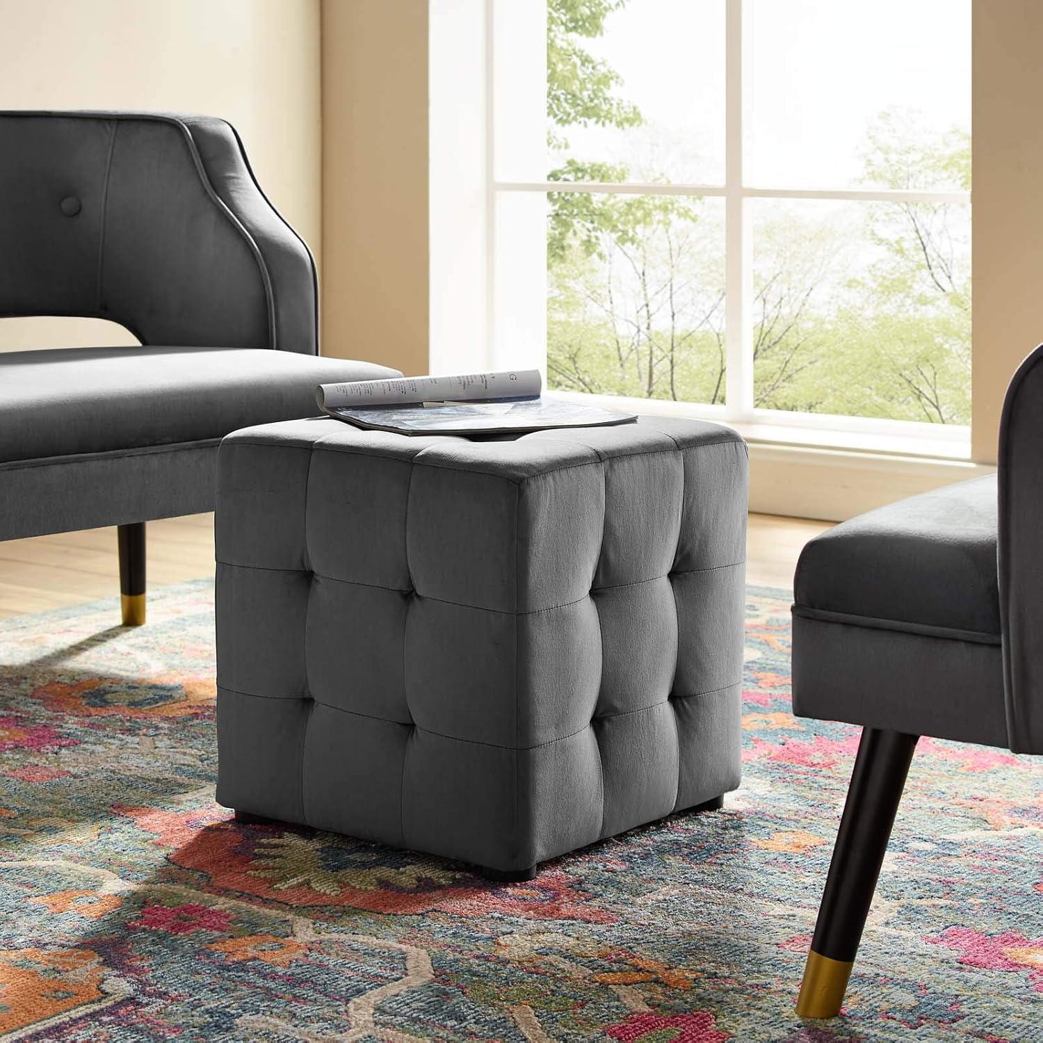 Contour Cube Velvet Ottoman Gray - Modway: Plywood Frame, Footrest, Bedroom & Living Room Decor, No Assembly Required