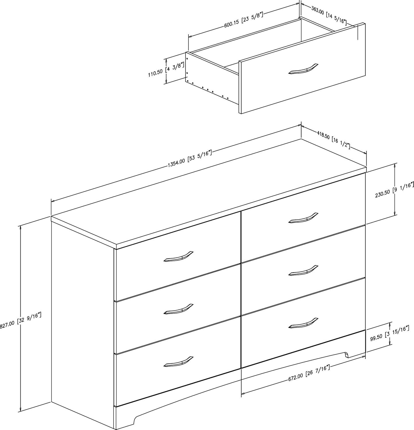 Transitional Pure Black 6-Drawer Double Dresser with Nickel Handles