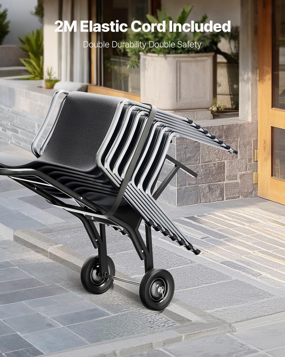 VEVOR Folding Chair Rack, 150 LBS Capacity, Heavy-Duty Chair Cart for Stacking 10 Chairs, Multi-Function Metal Chair Storage Dolly with Rubber Wheels, Push-Style Chair Holder, Matte Black