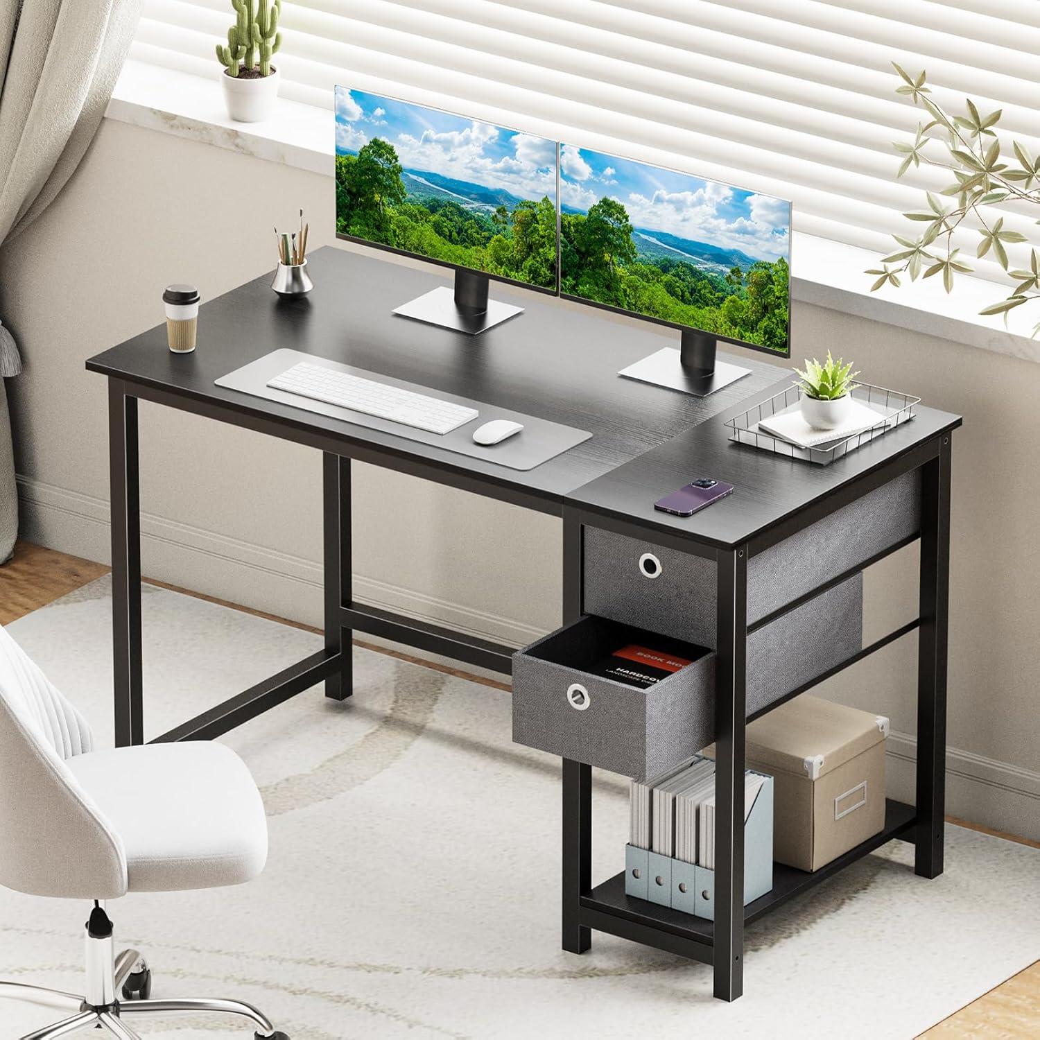 40-Inch Compact Computer Desk with Ample Storage Drawers - Modern Simple Style Writing Study PC Work Table for Home Bedroom Small Spaces - Ergonomic Design, Sturdy Construction, and Spacious Workspace