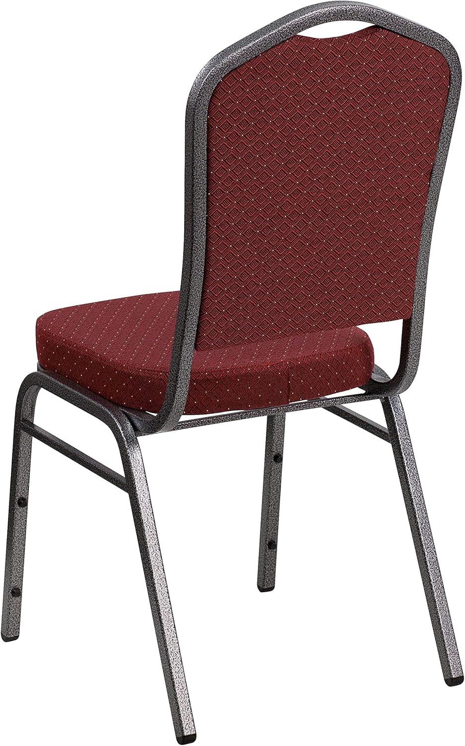 Burgundy Patterned Fabric Stacking Banquet Chair with Silver Frame