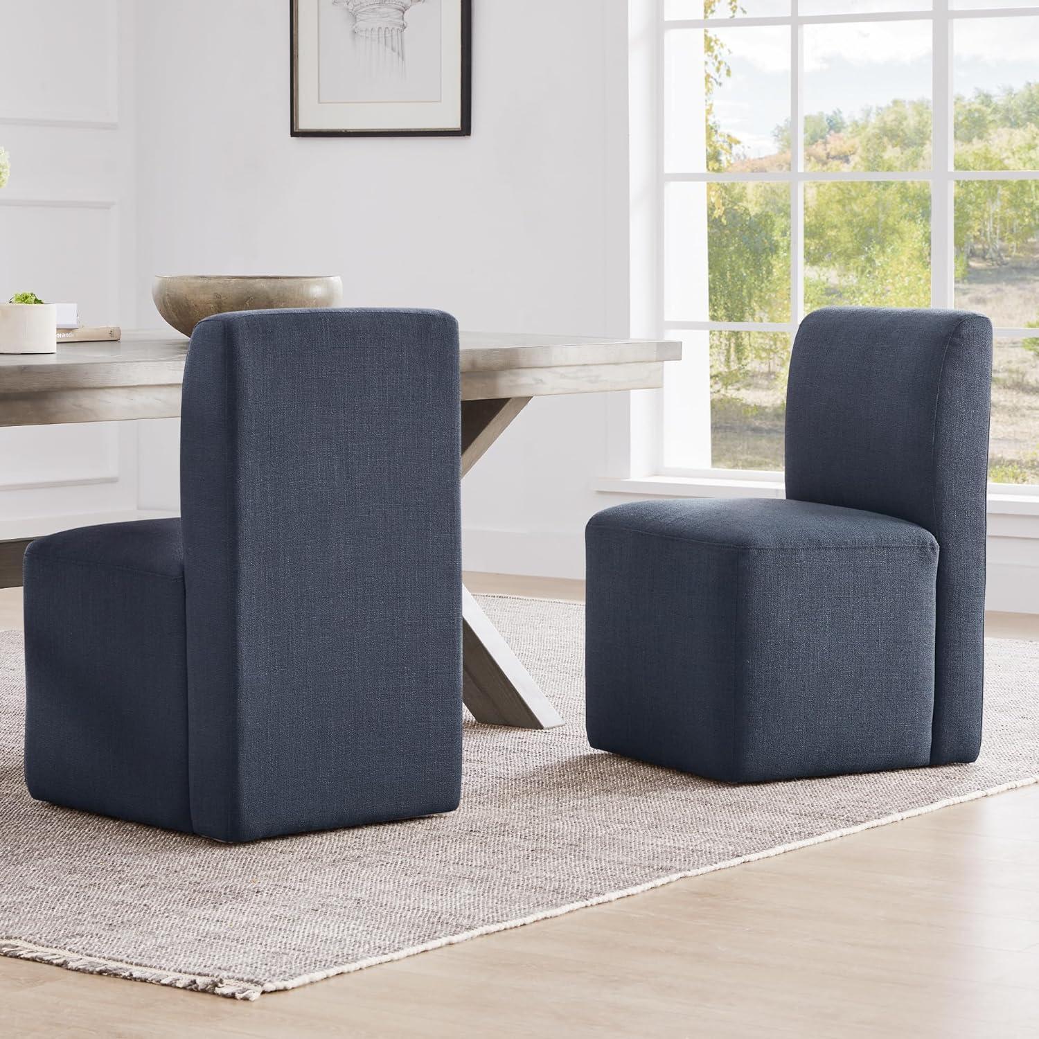 Insignia Blue Upholstered Parsons Side Chair with Wood Frame