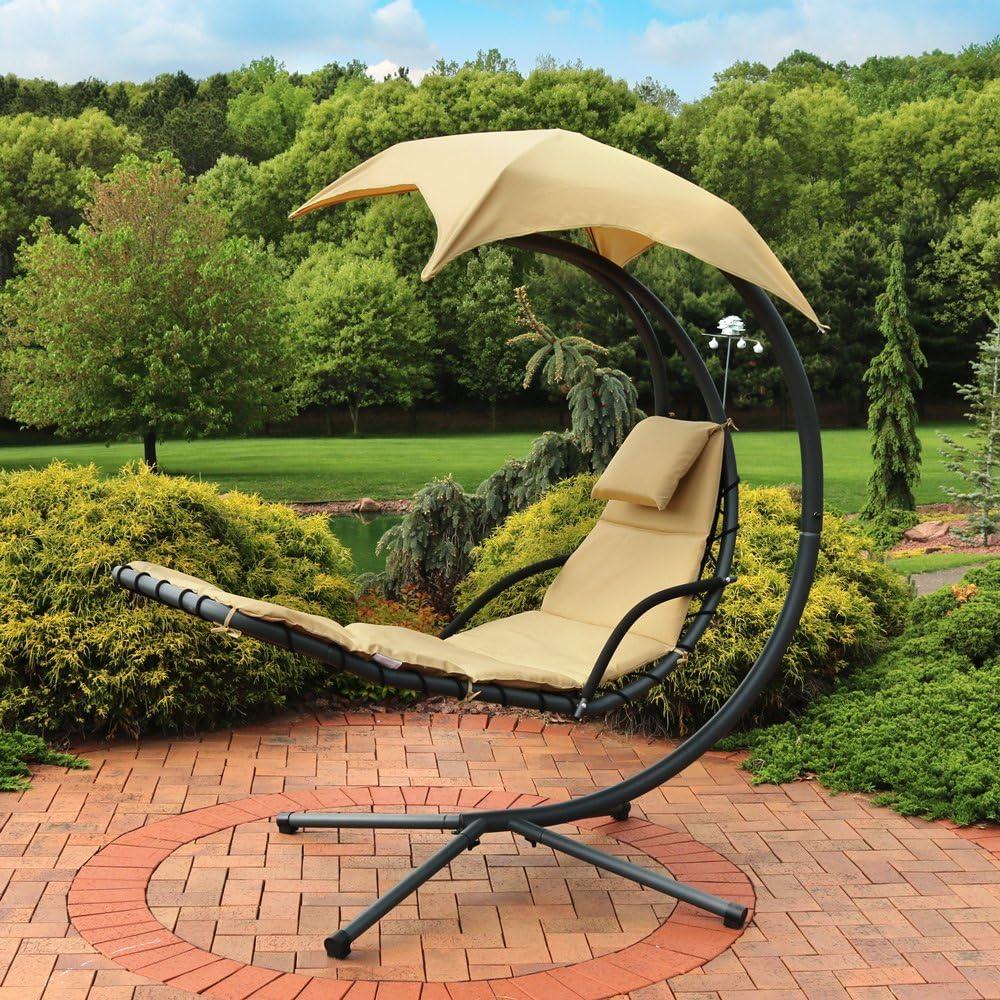 Steel Outdoor Floating Chaise Lounge Chair with Canopy with Stand