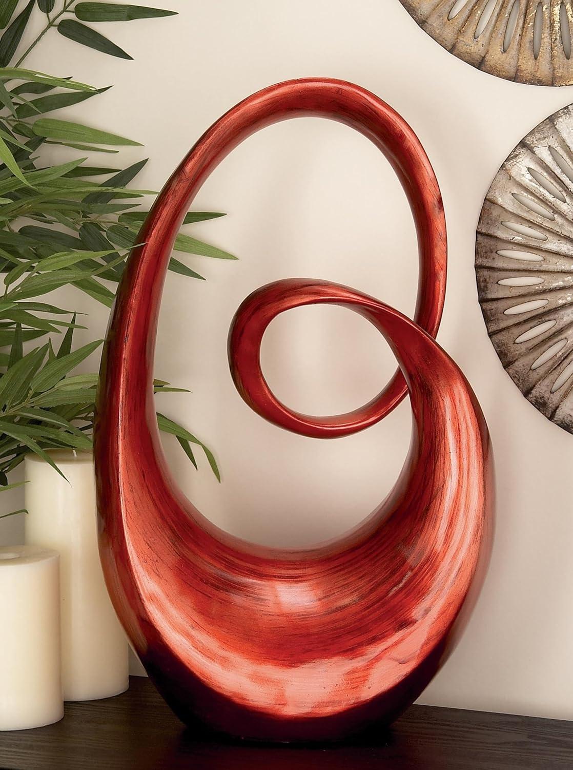 Red Polystone Abstract Swirl Decorative Sculpture