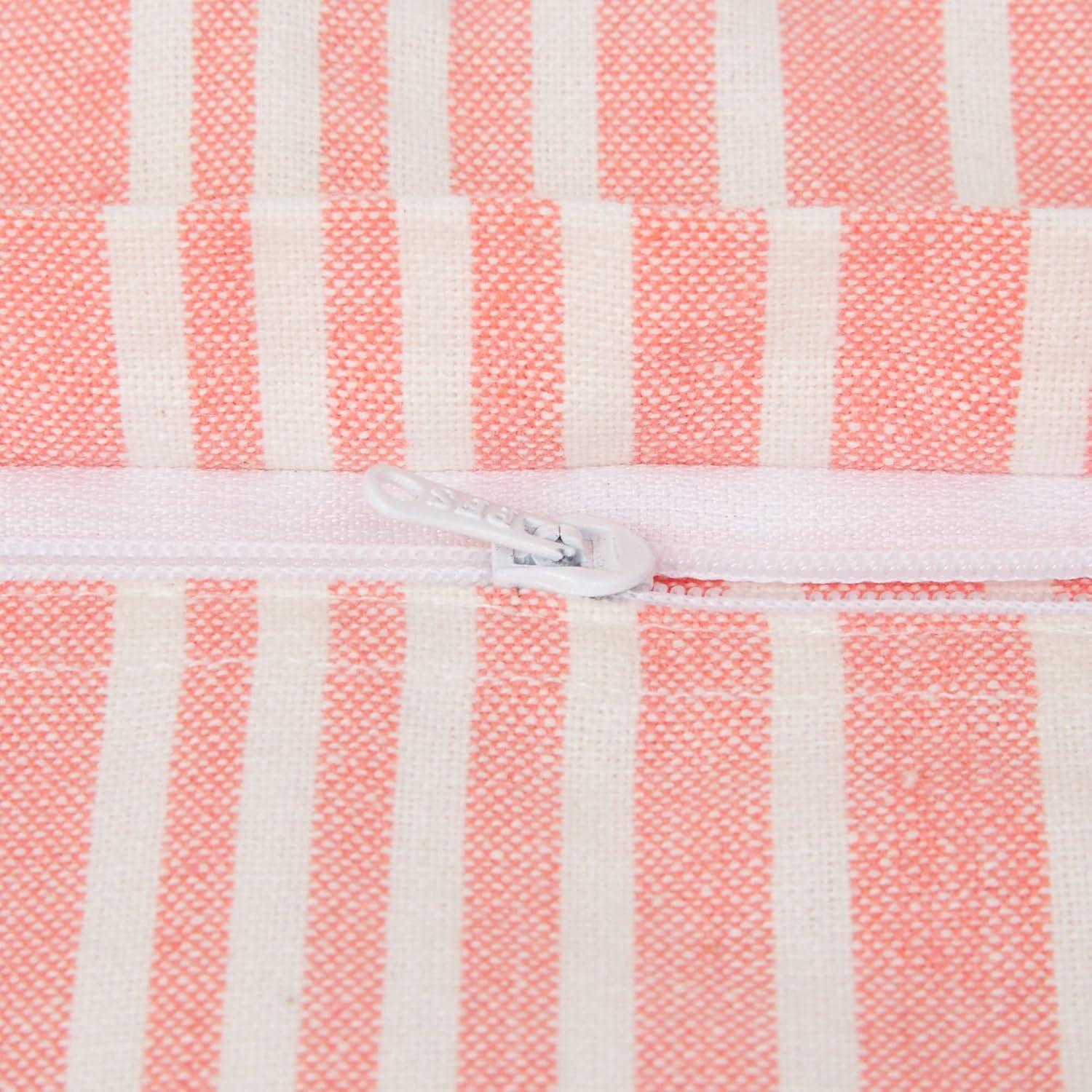 Design Imports 2pc 18"x18" Coral Chambray Striped Recycled Cotton Square Throw Cover: Indoor Faux Linen, Hidden Zipper