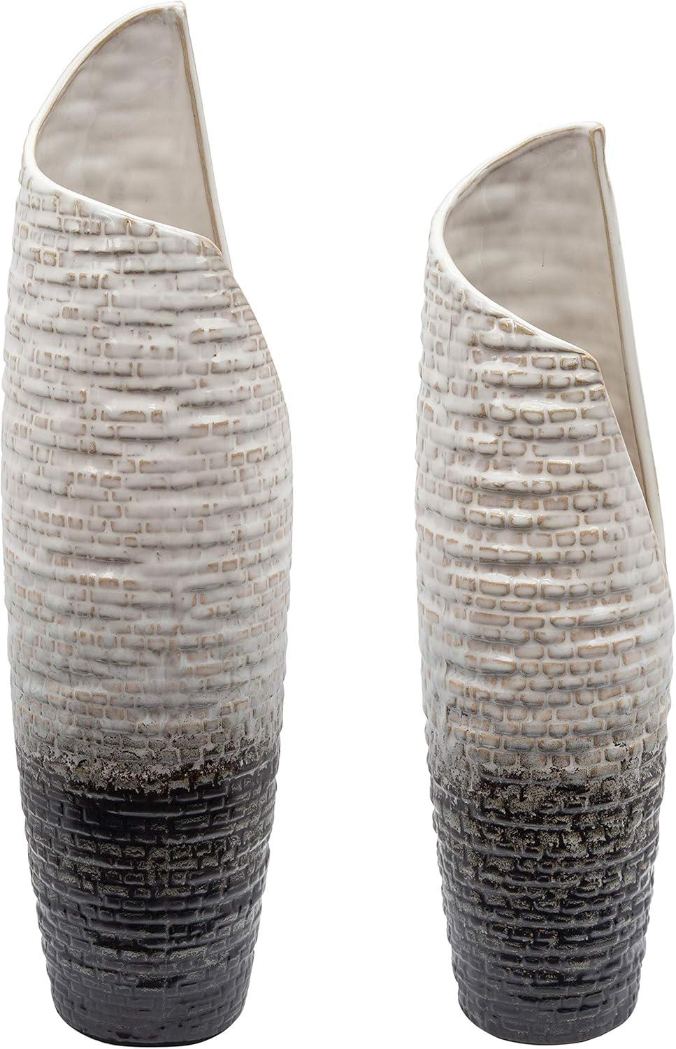 Sagebrook Home 16" Textured Decorative Ceramic Vase - Vase Centerpiece for Home, Office, Wedding Decor, Rustic Ivory and Beige for Flowers or Decor