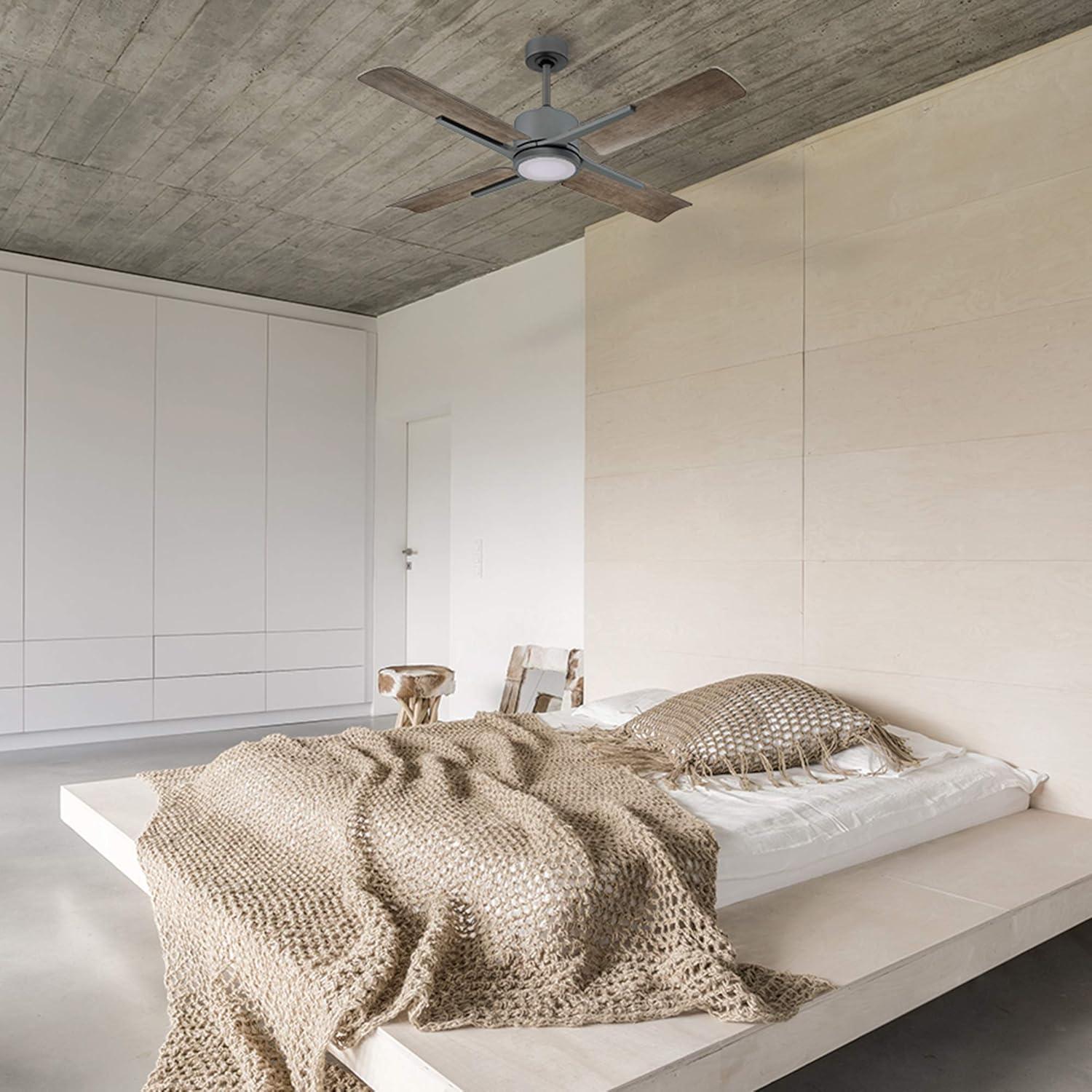 Cervantes Indoor and Outdoor 4-Blade Smart Ceiling Fan 56in Graphite Weathered Gray with 3000K LED Light Kit and Remote Control