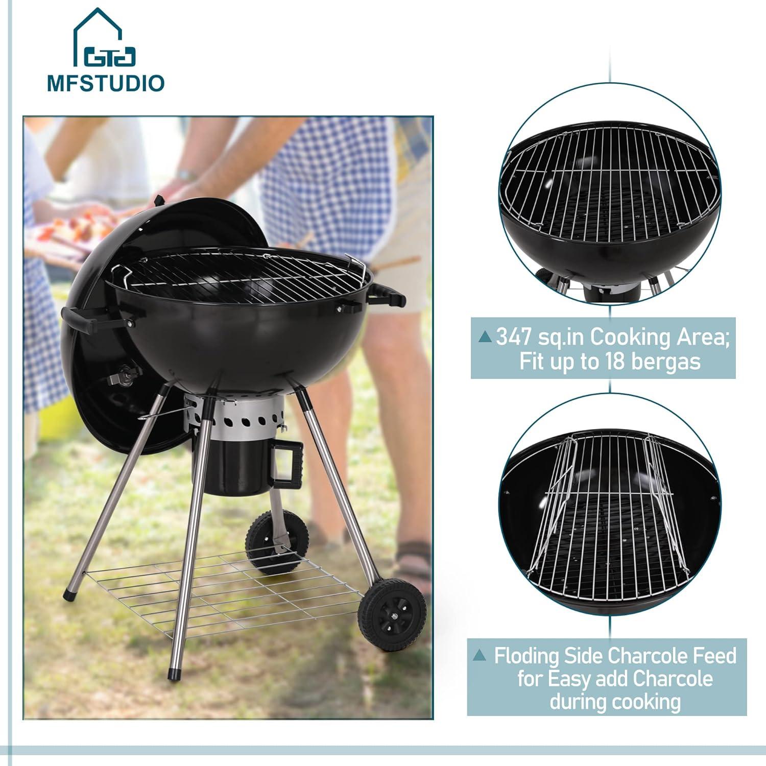 ZHI-22 22-inch Kettle Charcoal BBQ Grill Premium Outdoor Patio Backyard Camping Black