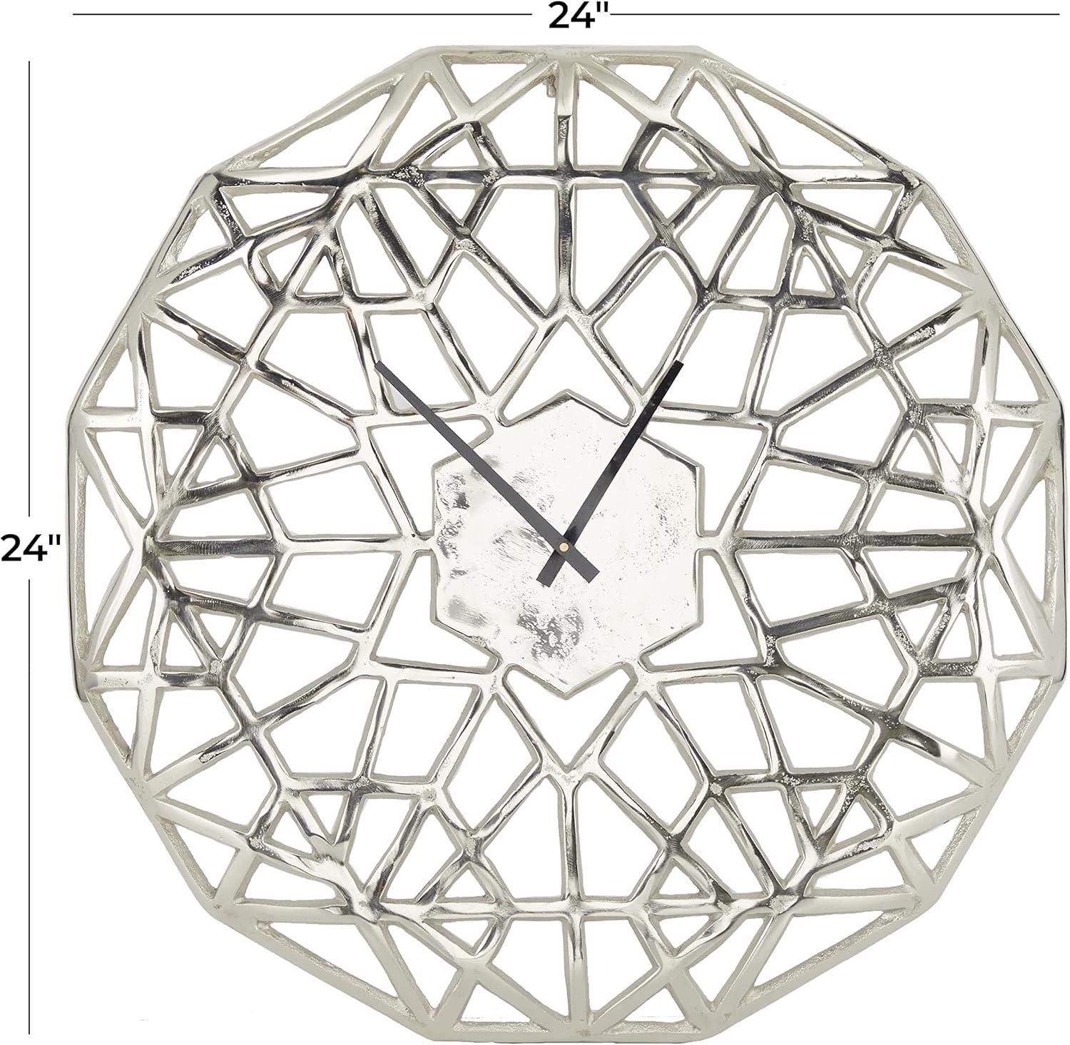 DecMode 24" Silver Aluminum Geometric Wall Clock with Cut Out Design